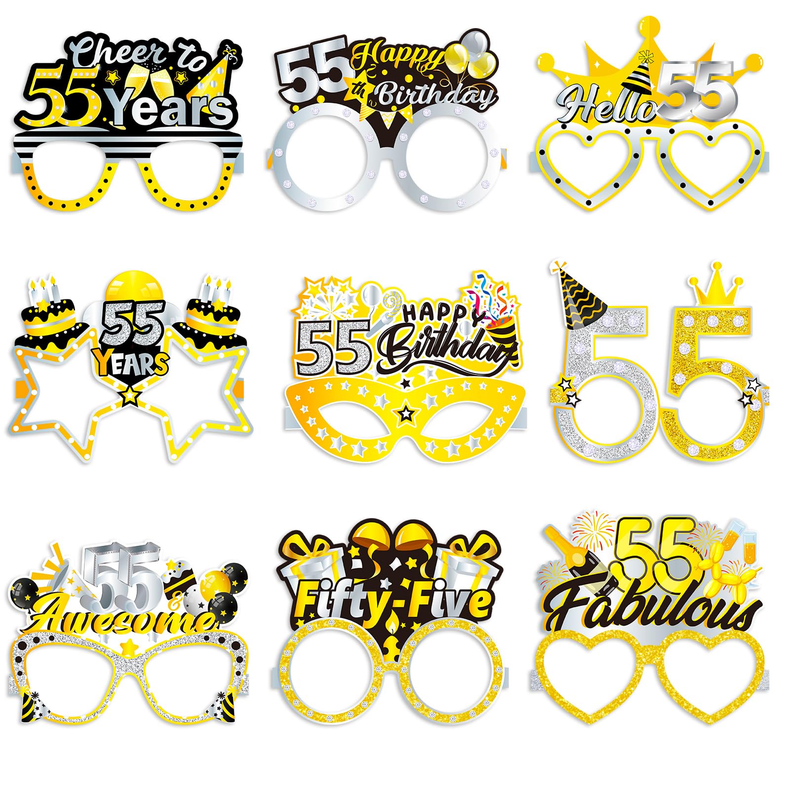 Konsait 55th Birthday Glasses - 18 Pack Gold 55 Birthday Paper Glasses Decorations Accessories & Photo Props for Women Men โ image 1