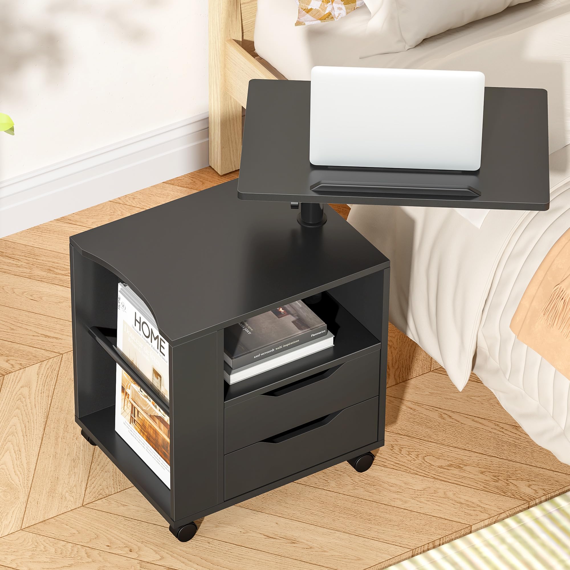 soges Betttisch Laptoptisch Sofatisch aus Holzwerkstoffen hochverstellbar mit drehbar Tischplatte geeignet für Bett Sofa, CT1-BK