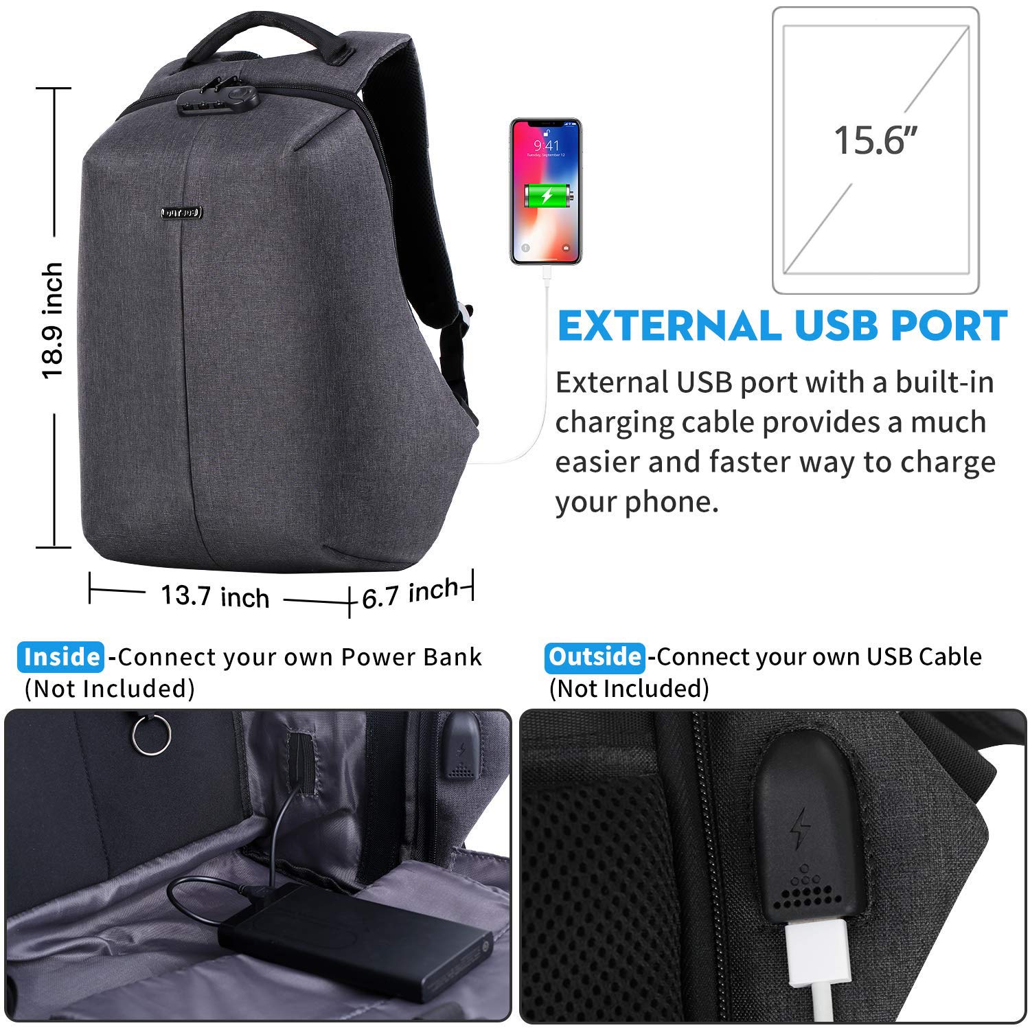 Buy Anti Theft Travel Backpack Waterproof Laptop Backpack for Men Women