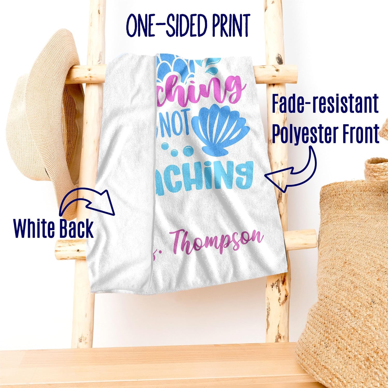 Teacher Beach Towel, Personalized Beach Towels with Names, Beaching Not Teaching Towel, Mermaid Beach Towel 30 x 60, Teacher Gift Ideas, Schools Out for Summer White Pool Towel T171