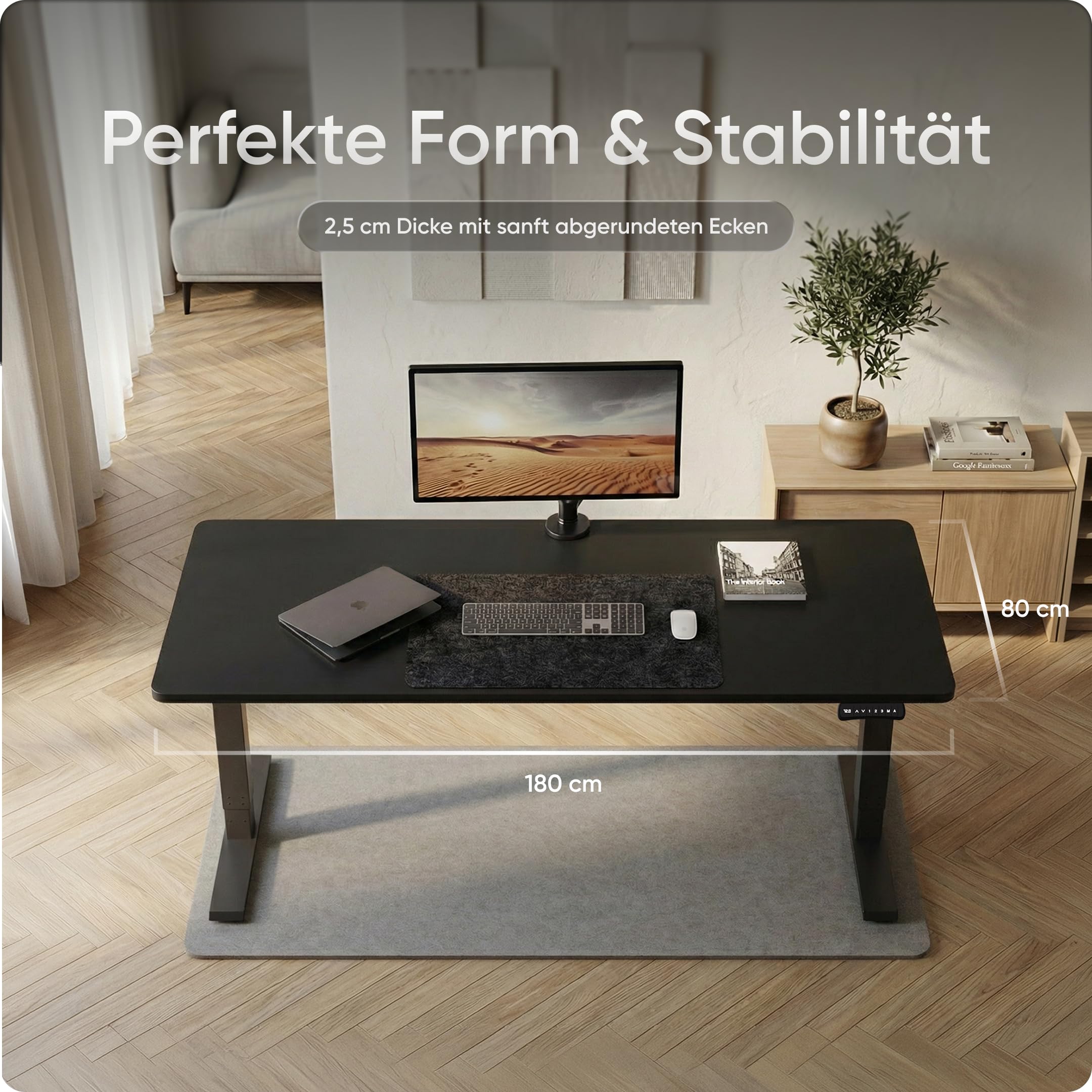 Tischplatte 180x80 cm (Schwarz) - Kratzfeste Schreibtischplatte 25 mm mit Melaminbeschichtung, langlebige und robuste Arbeitsplatte für höhenverstellbare Büro-Schreibtische und Esstische