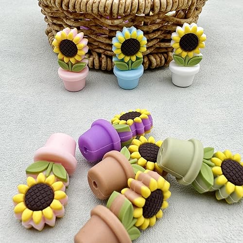 Miniatura 6 de Tapones de aguja para tejer girasol, protectores de punto de aguja de flores, tapones de puntada, suministros de punto, cuentas de silicona