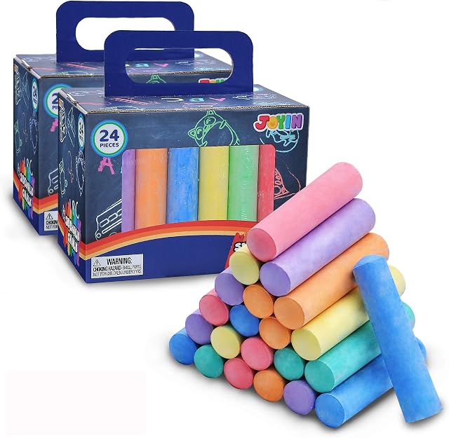 48 PCS Washable Sidewalk Chalks Set Non-Toxic Jumbo Chalk for Outdoor Art Play, Painting on Chalkboard, Blackboard and Playground