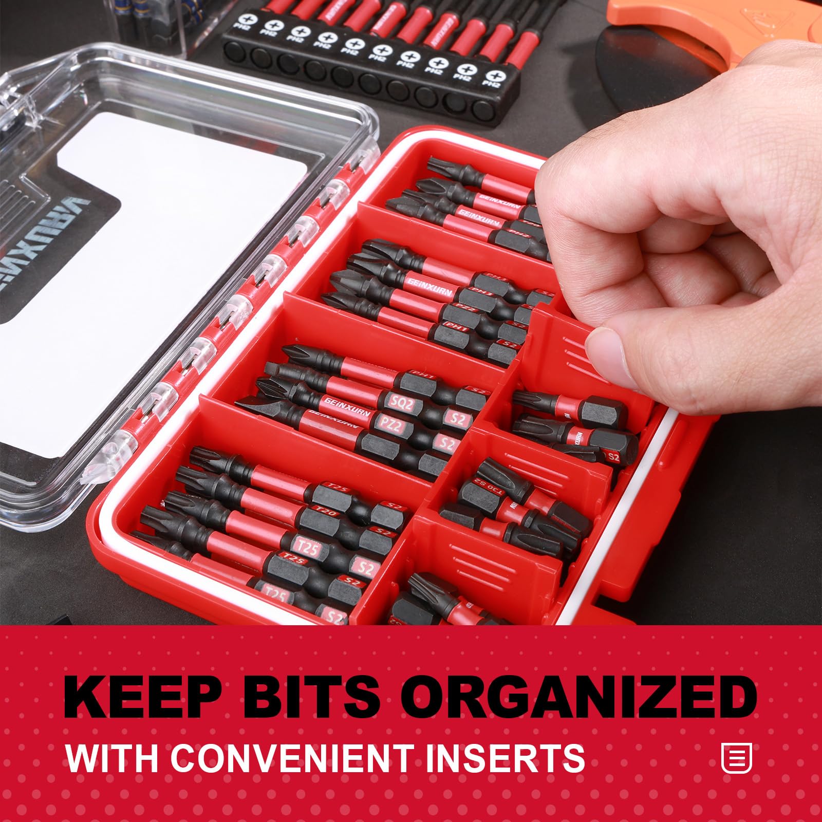 Geinxurn Juego de 71 puntas de destornillador de impacto, puntas magnéticas de acero S2 con soporte para brocas de impacto con caja de almacenamiento