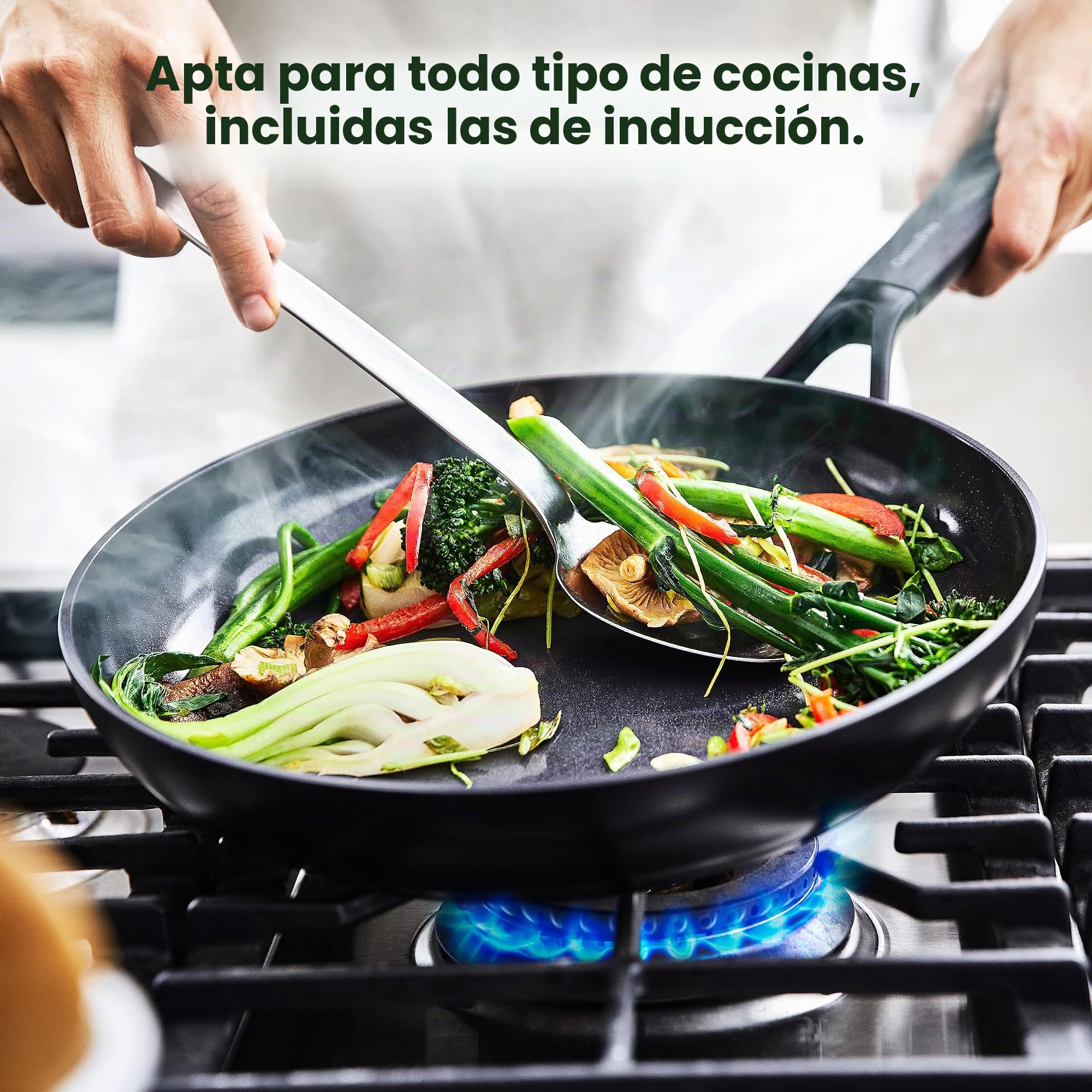 GreenPan SmartShape Sartén Cerámica Antiadherente Saludable de 24 cm, Sin PFAS, Apta para Inducción, Apta para Horno, Apta para Lavavajillas, Negro