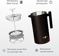 Vista 5 de Redwood - Prensa francesa grande, cafetera de 8 tazas, construcción de doble pared, filtro de acero inoxidable de 3 capas, retención térmica óptima