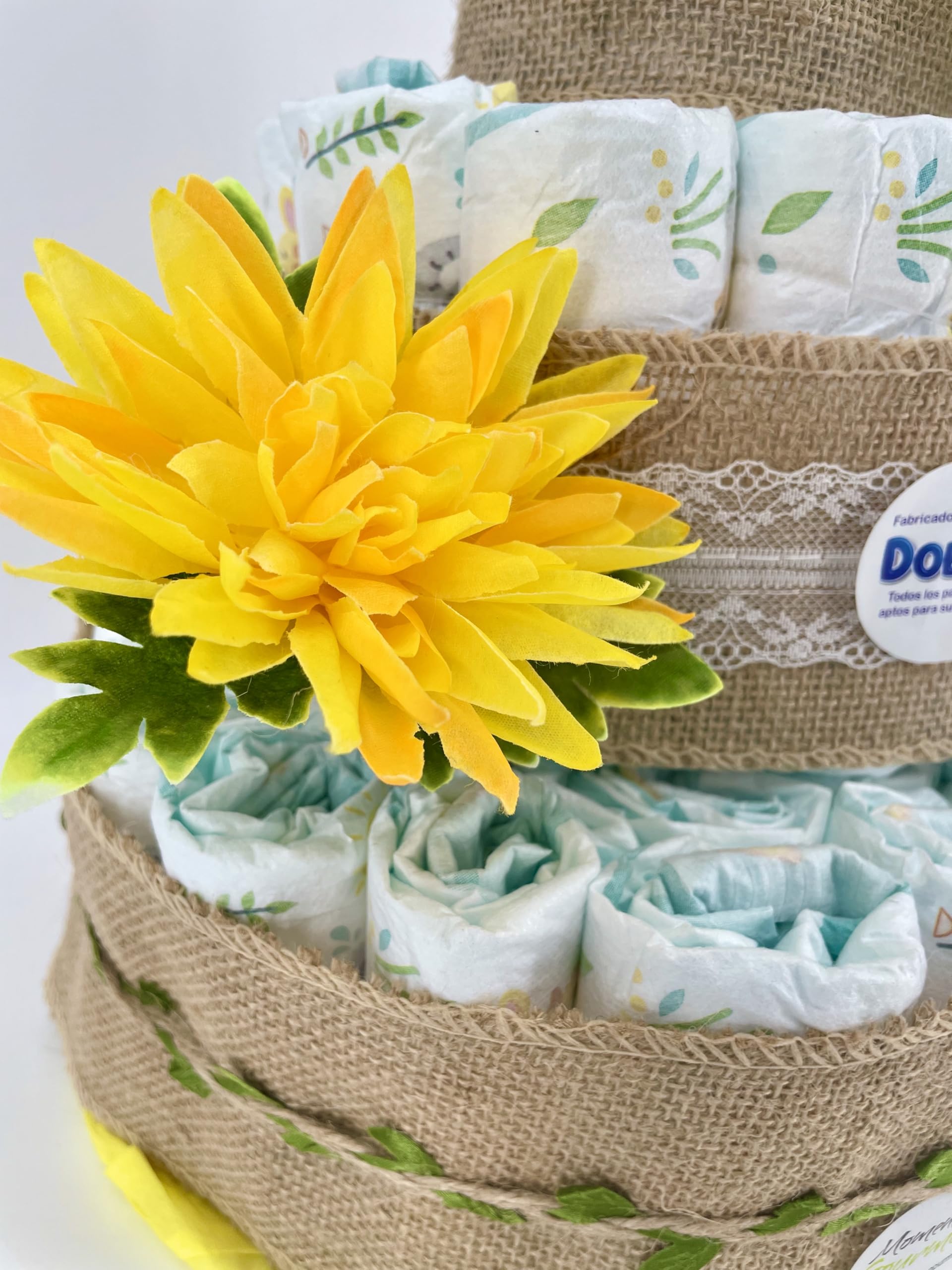 Tarta de pañales Summer. Regalo para bebé muy práctico. Cesta Canastilla recién nacido. Hecha a Mano Premium, Decoración baby shower