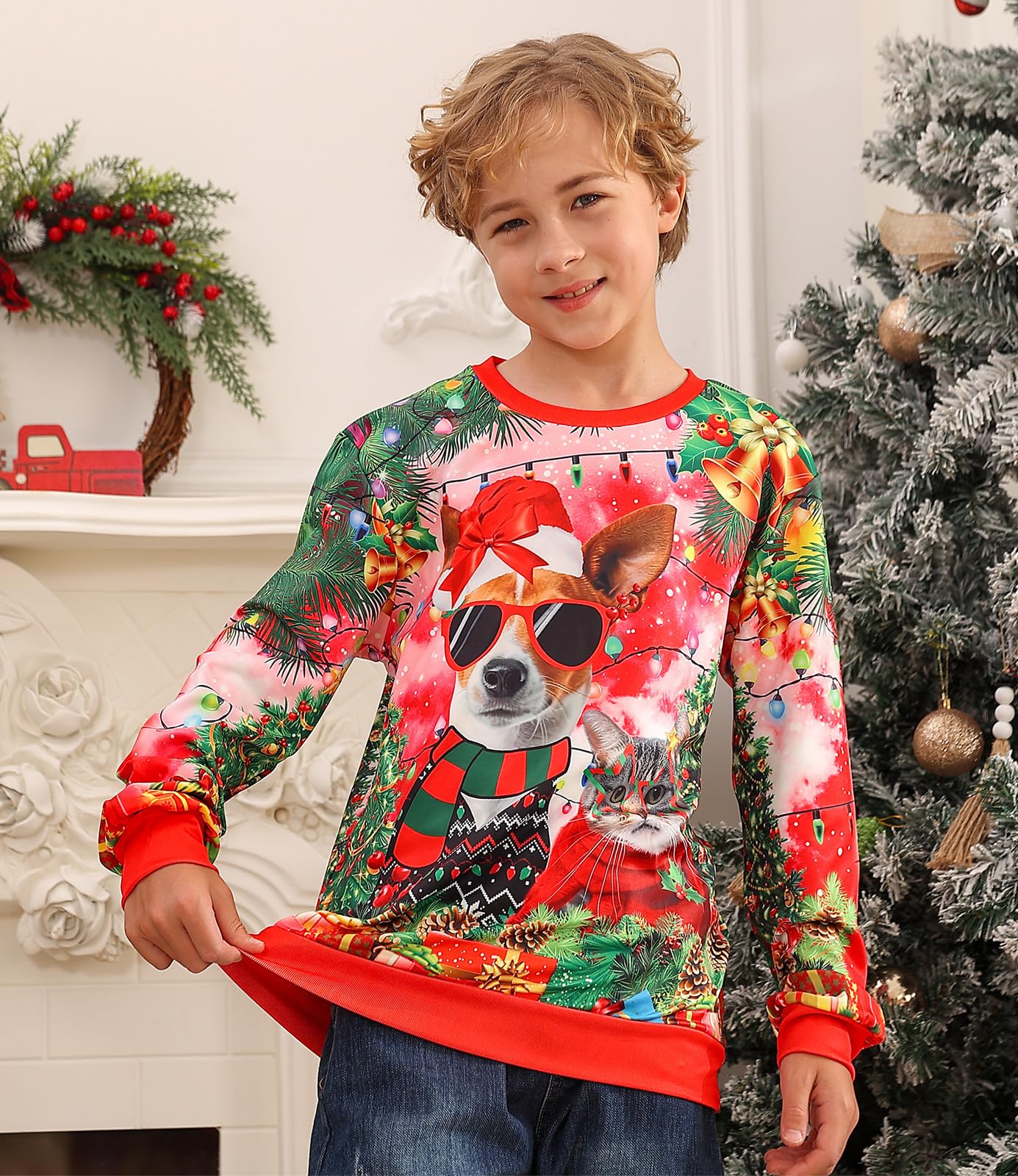 Kids4ever Suéter feo de Navidad para niños, sudadera de forro polar con estampado divertido en 3D, manga larga