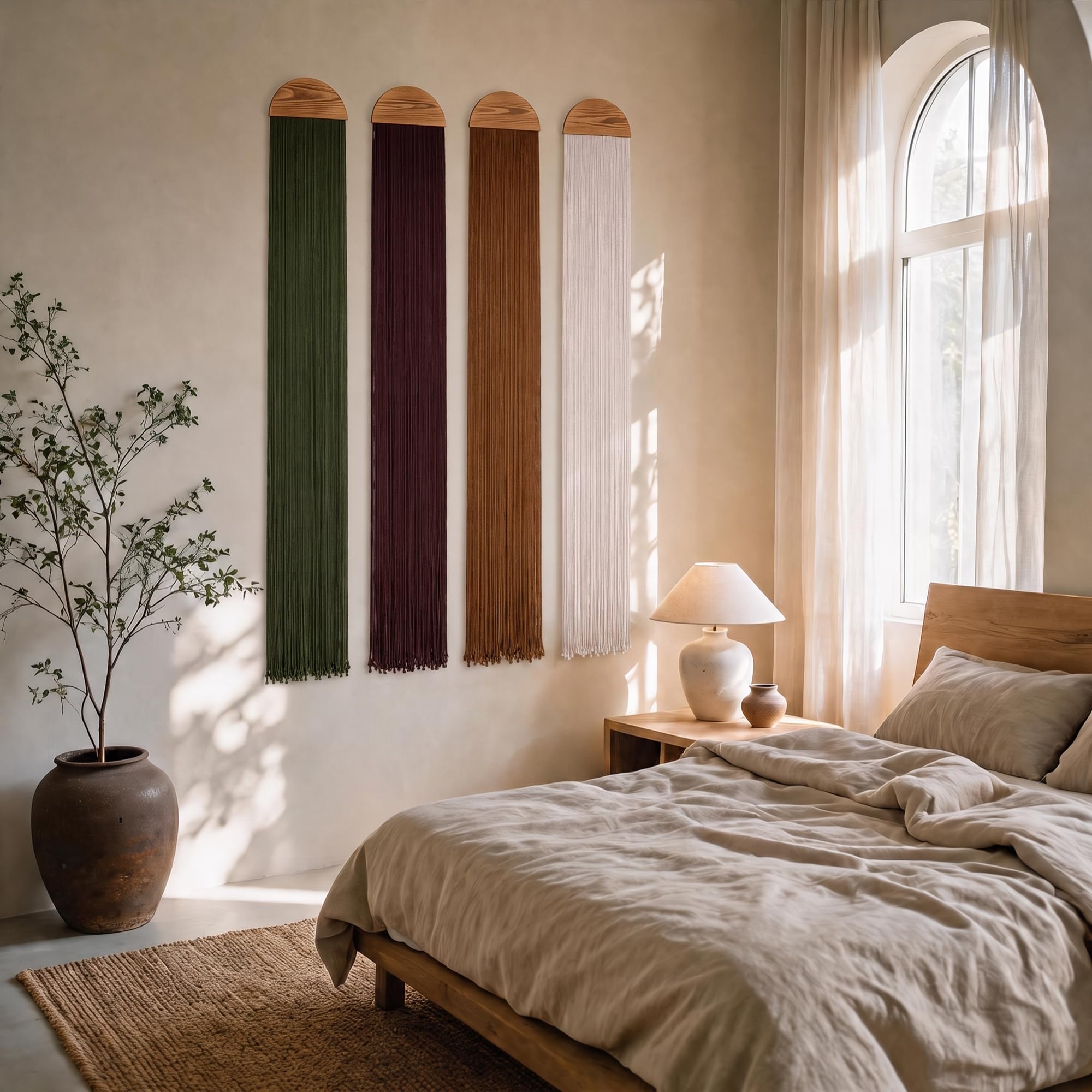 Mokof Boho-Makramee-Wandbehang, Dekoration für Wohnzimmer, Schlafzimmer, 180,3 cm, 4 Stück