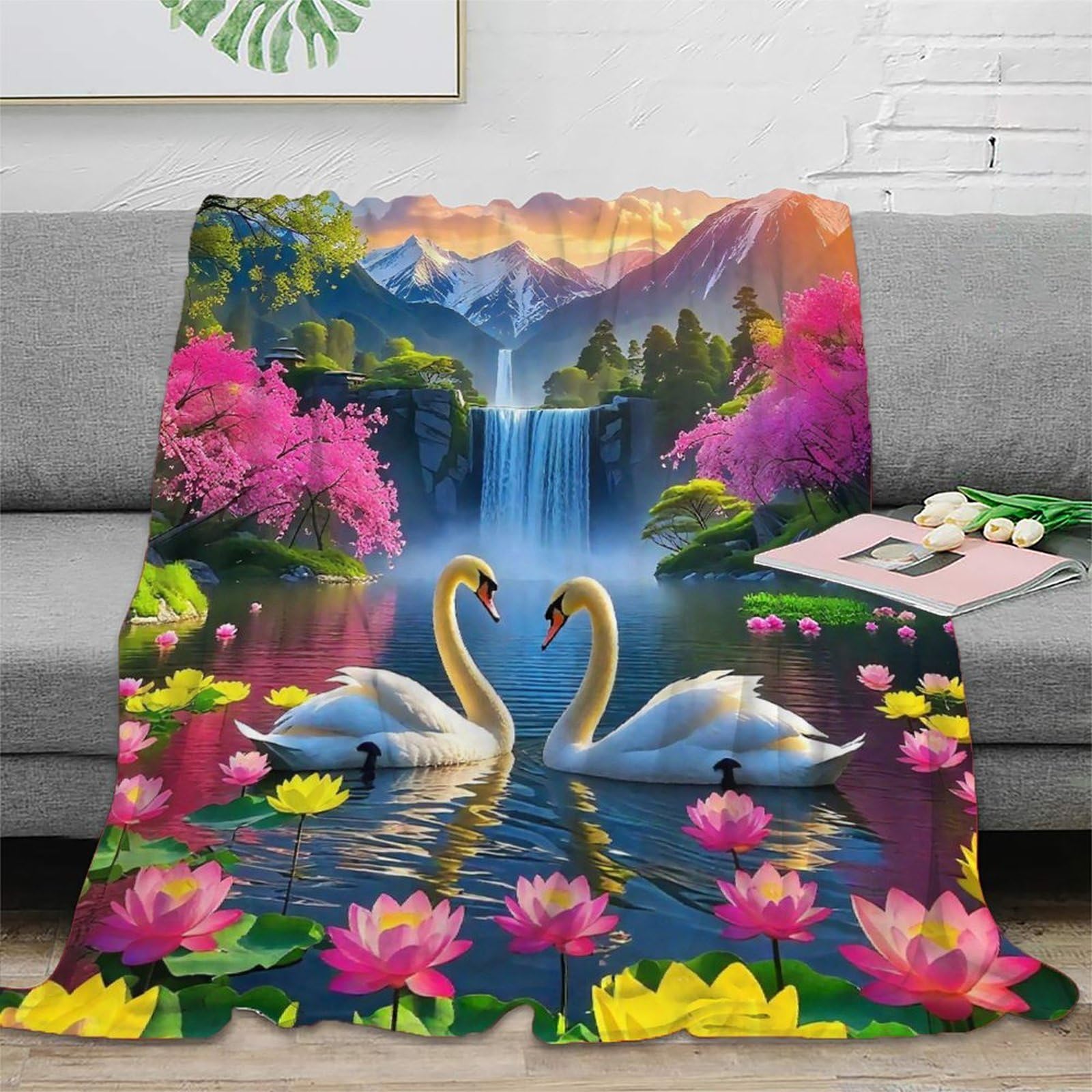Couverture lit cygne microfibre pour vos soirées cocooning