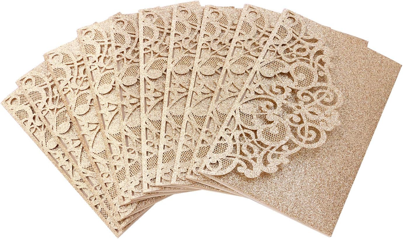 driew Wedding Invitations with Envelopes, 12 pcs Laser Cut Invitation with RSVP Cards for Wedding Engagement Bridal Baby Shower Business Event Shimmer Elegant Chic Rustic
