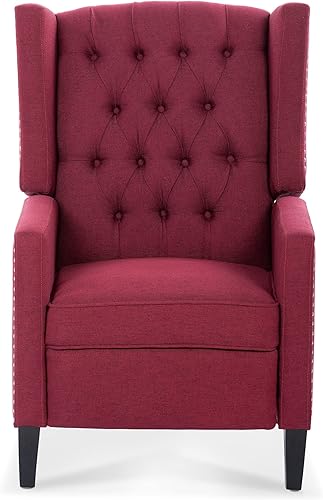 Miniatura 6 de Silla reclinable con respaldo de ala, sillas tapizadas con decoración de remaches, asiento de cine en casa ajustable, sillón de acento Rojo