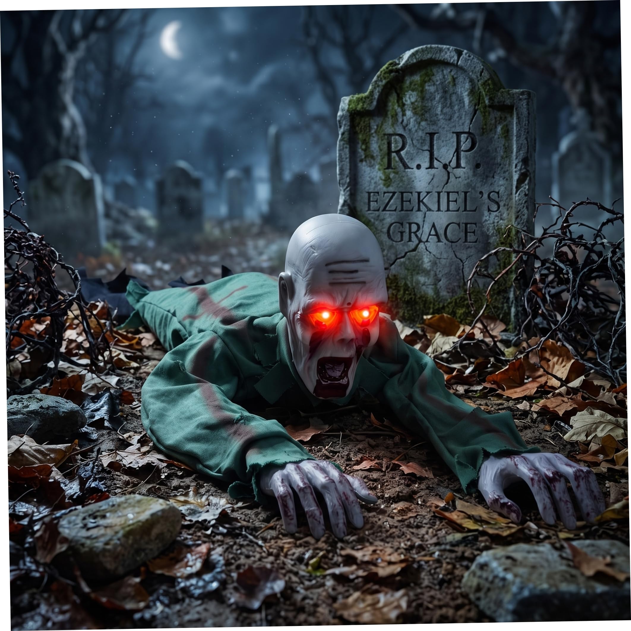 Décorations d'Halloween animatroniques Zombie rampant à commande vocale