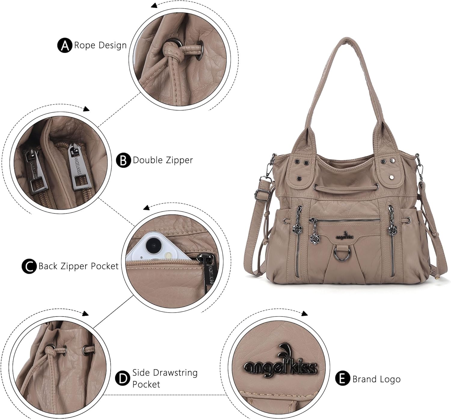 Angel Kiss Hobo Bags for Women Fashion Shoulder Bag Ladies Purses and Handbags Roomy Tote Bags Purse with Crossbody Strap - Image 6