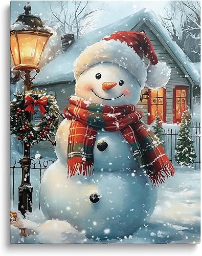 B.B.F MAKE Lienzo de Navidad enmarcado para decoración de sala de estar, pintura al óleo clásica, lindo muñeco de nieve, lienzo impreso, decoración