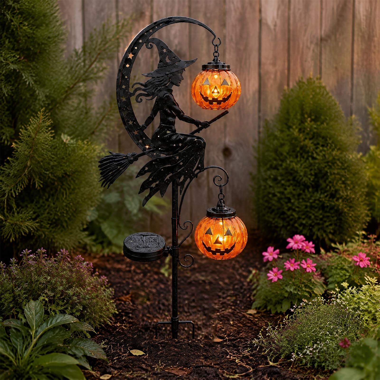 Fumweeb Halloween Solar Garden Stake Light,Witch Pumpkin Moon Decor