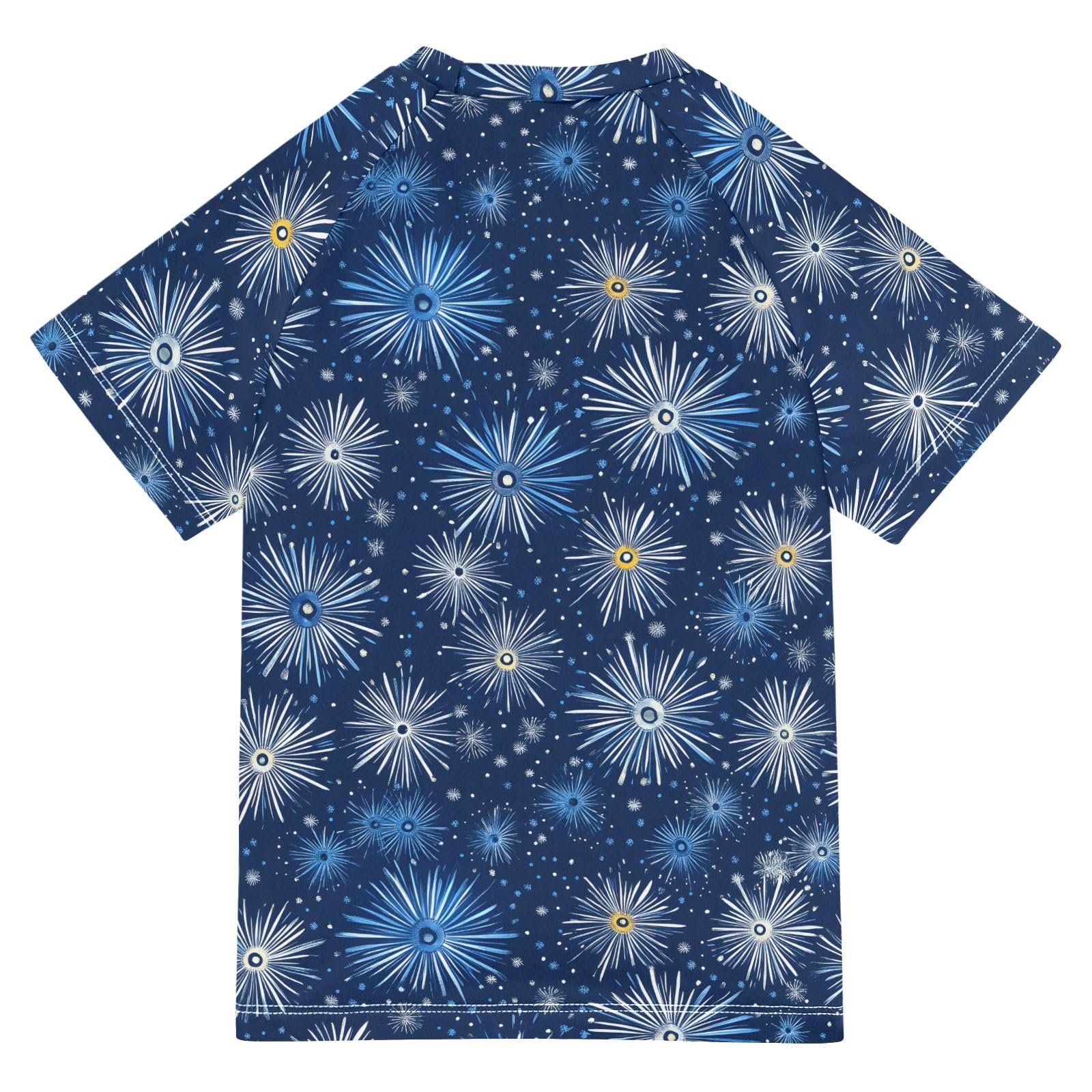 ALAZA Kids Rash Guard Toddler Swim Shirt Boy Girls Fireworks Blue UPF 50+ Short Sleeve 4T