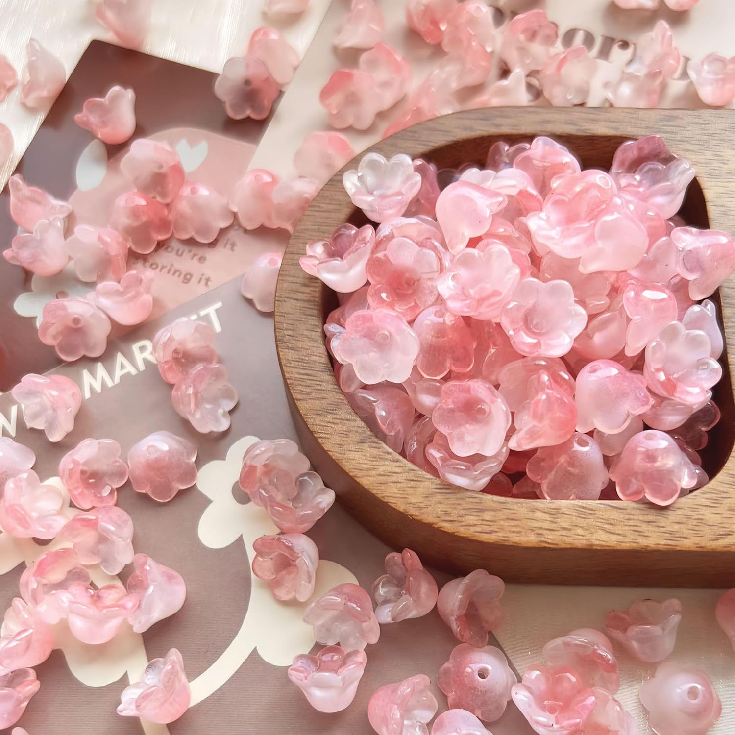 LadayPoa 100pcs Light Pink Glass Bellflower Beads for Jewelry Making, 12mm Diameter, 8mm High, 1.3mm Hole, Trumpet Flower Beads for DIY Bracelets, Necklaces, Earrings - Image 2