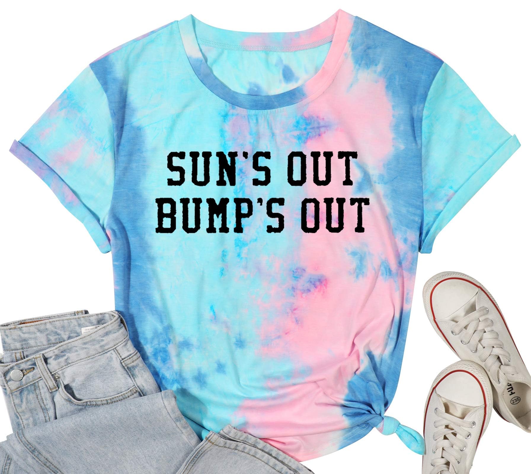 Sun's Out Bumps Out Shirt Women Maternity Pregnancy Funny Saying T-Shirt Summer Short Sleeve Casual Tops Tees