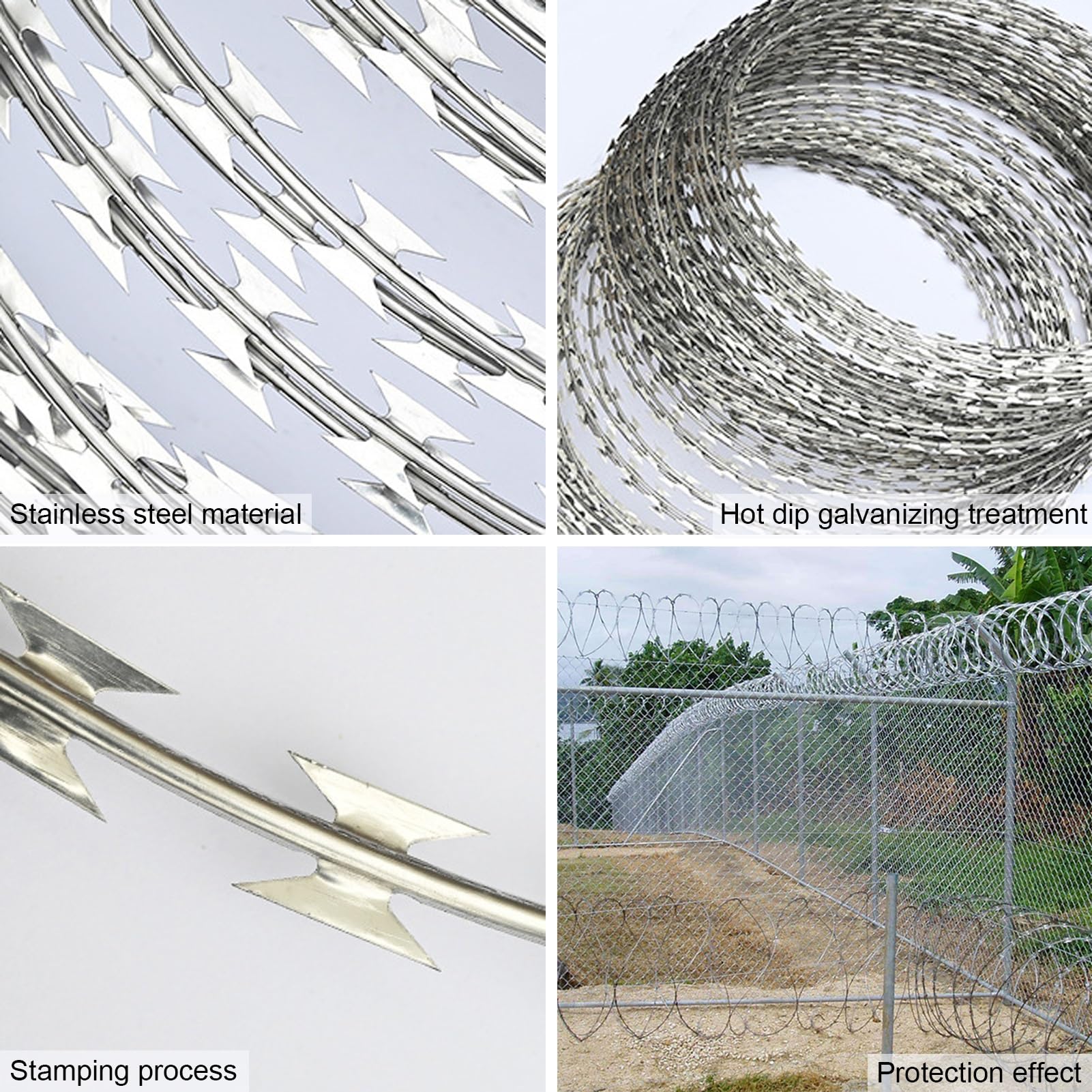 IBOWZ Alambre Espino Galvanizado Alambre de púas en Espiral, Alambre de protección galvanizado de Acero Inoxidable, Valla de protección de Patio para jardín, Patio, Granja