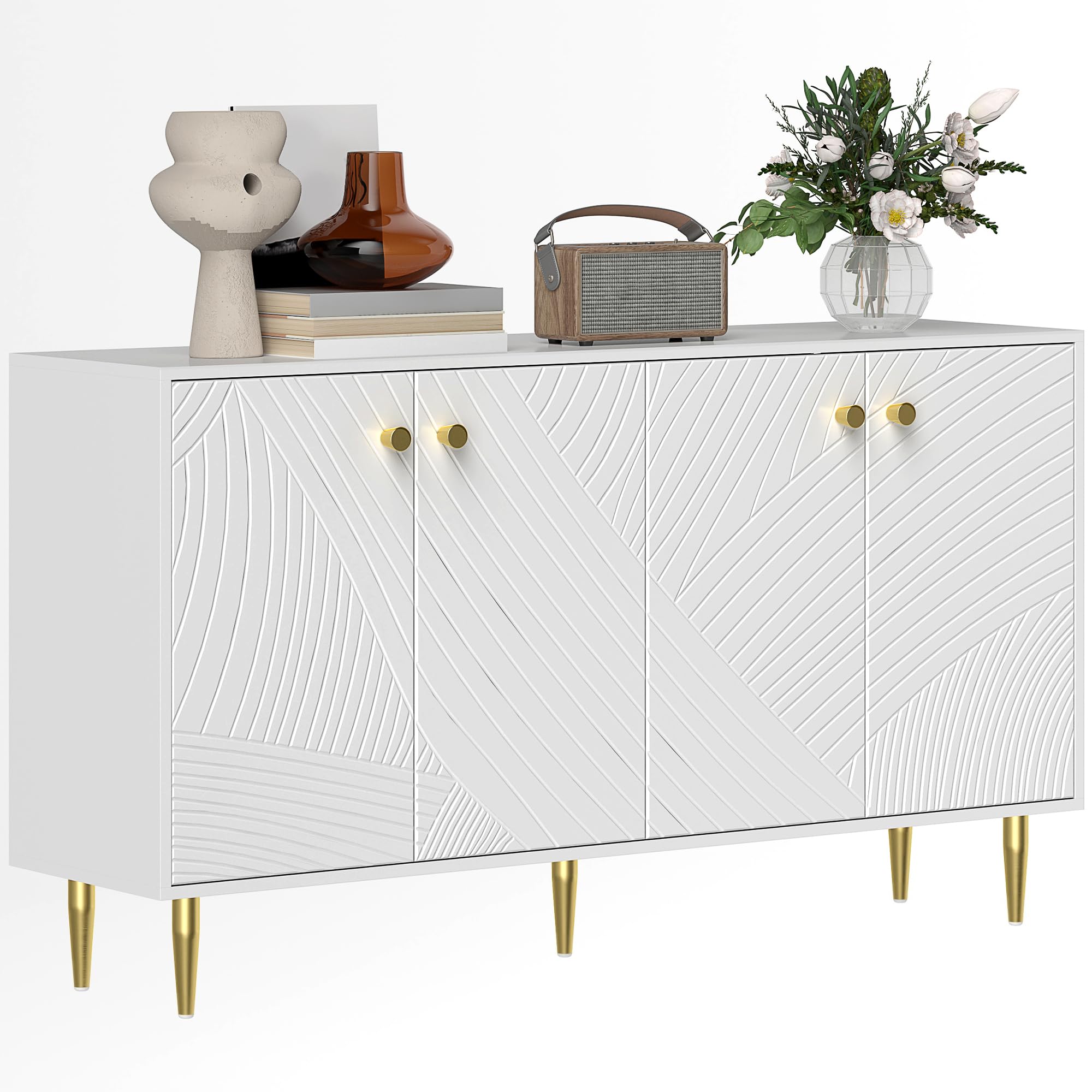HOMCOM Buffet Salon Meuble Style Moderne Placards 140 x 35 x 77,5 cm Blanc