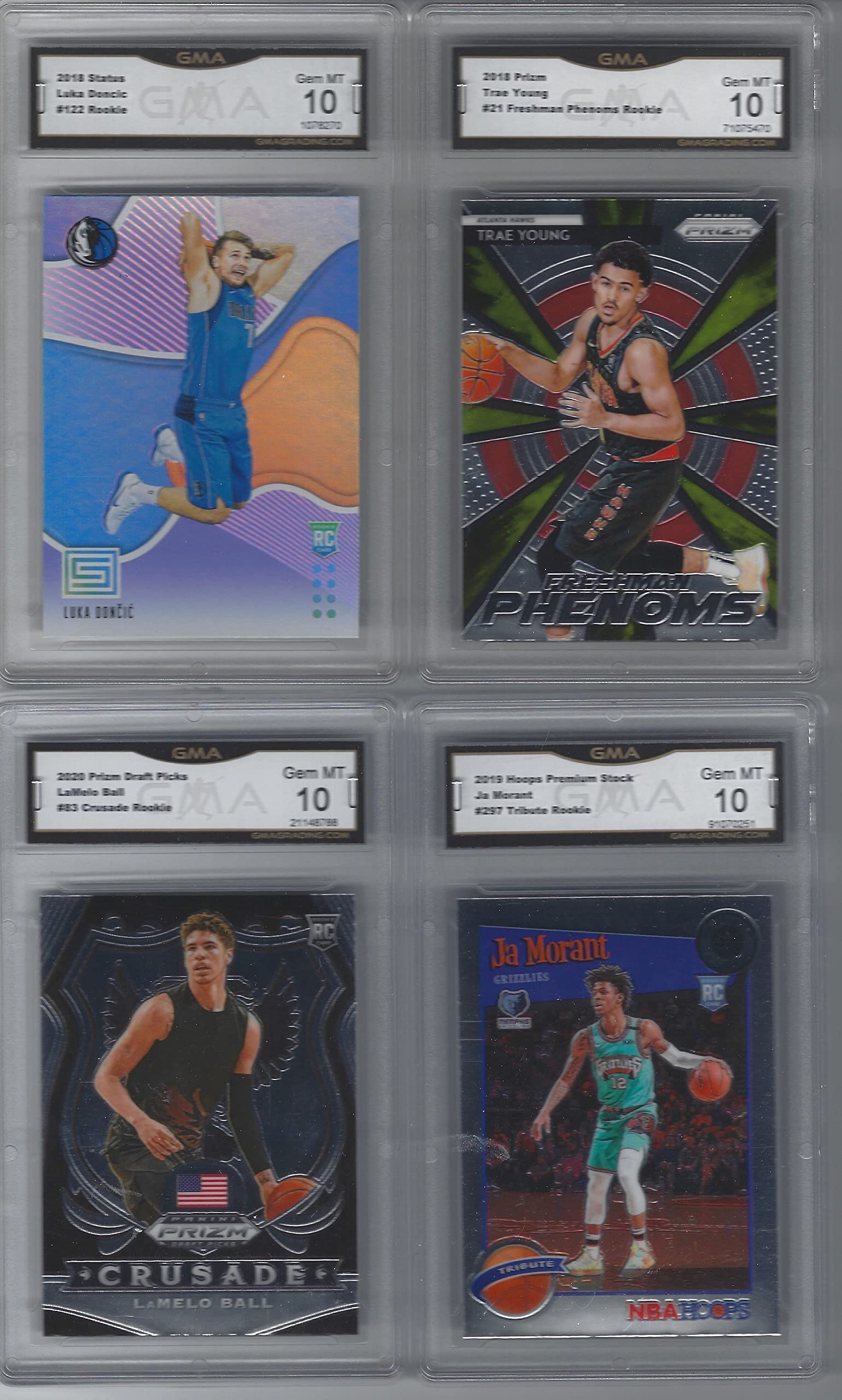 Amazon.com: LUKA DONCIC PANINI STATUS ROOKIE TRAE YOUNG FRESHMEN PHENOMS JA  MORANT & LAMELO BALL PANINI PRIZM & PREMIUM STOCK 4 CARD ROOKIE LOT GRADED  GMA GEM MINT 10 NBA STARS :