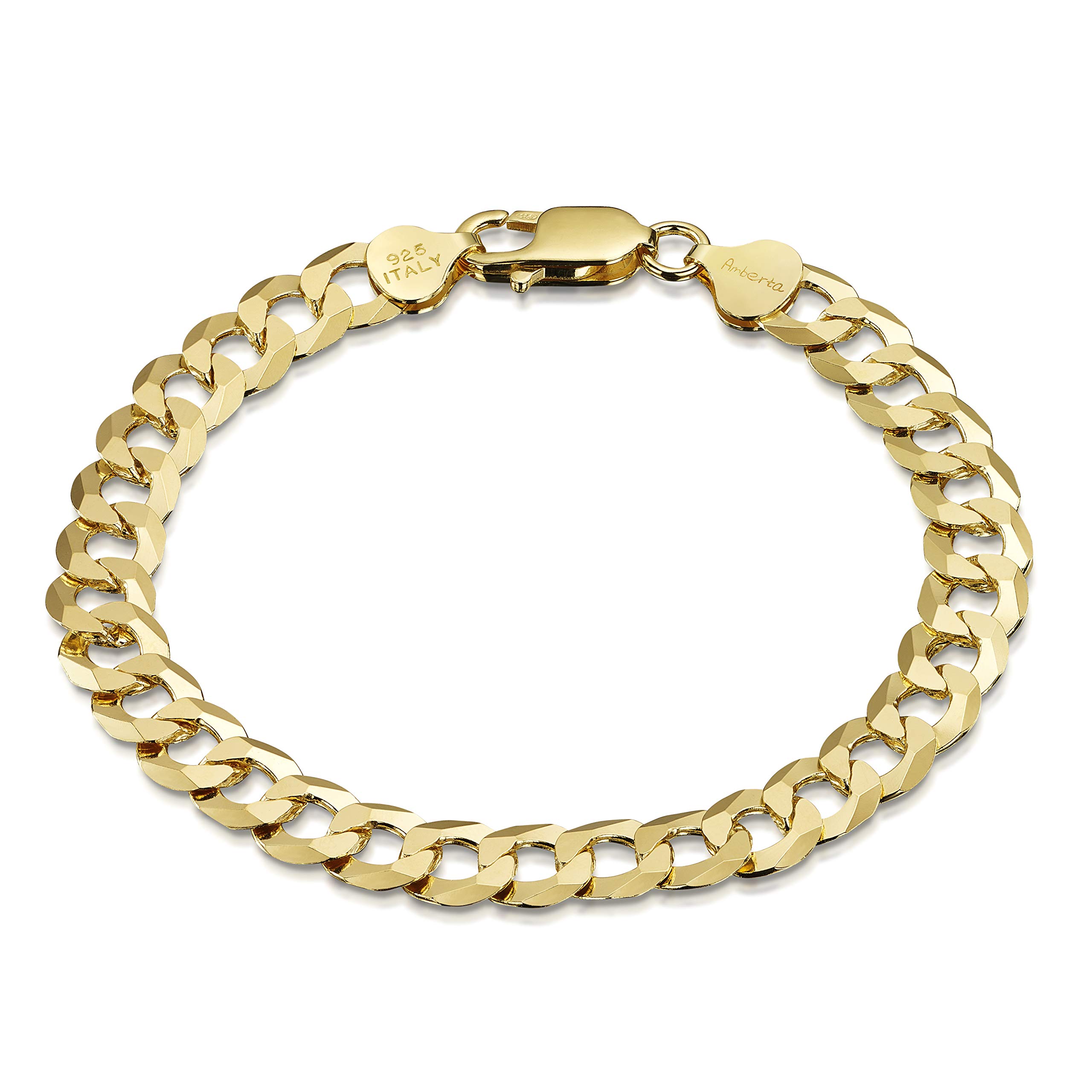 Amberta Pulsera Moderna para Hombres en Plata de Ley 925 - Brazalete Grueso Barbado 8 mm de Moda - Idea Regalo Elegante para Aniversario, San Valentin - Medida 20 cm - Colores Varios