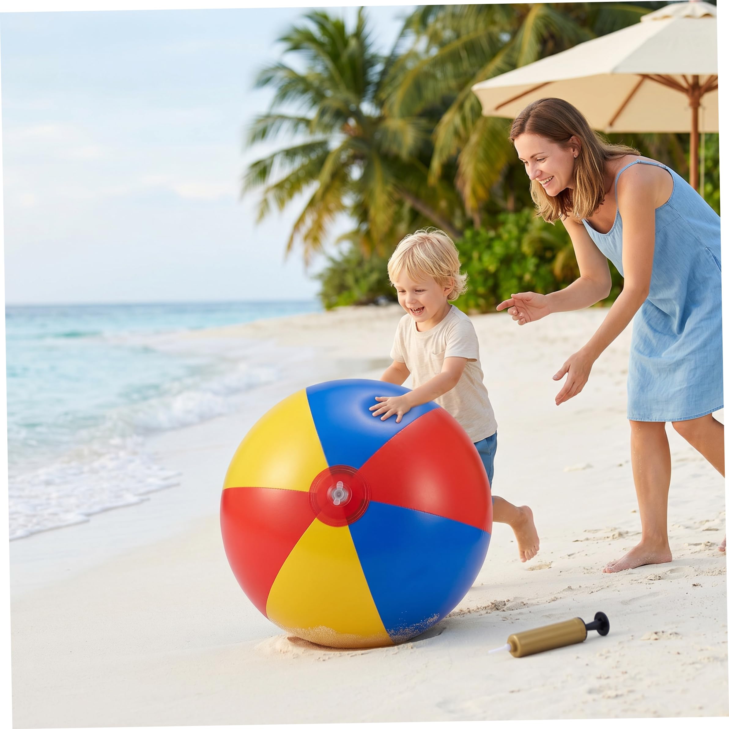 Aufblasbarer Strandball, großer Strandball aus weichem PVC, riesige aufblasbare Bälle für Kinder – Rot, Gelb, Blau, 130 cm