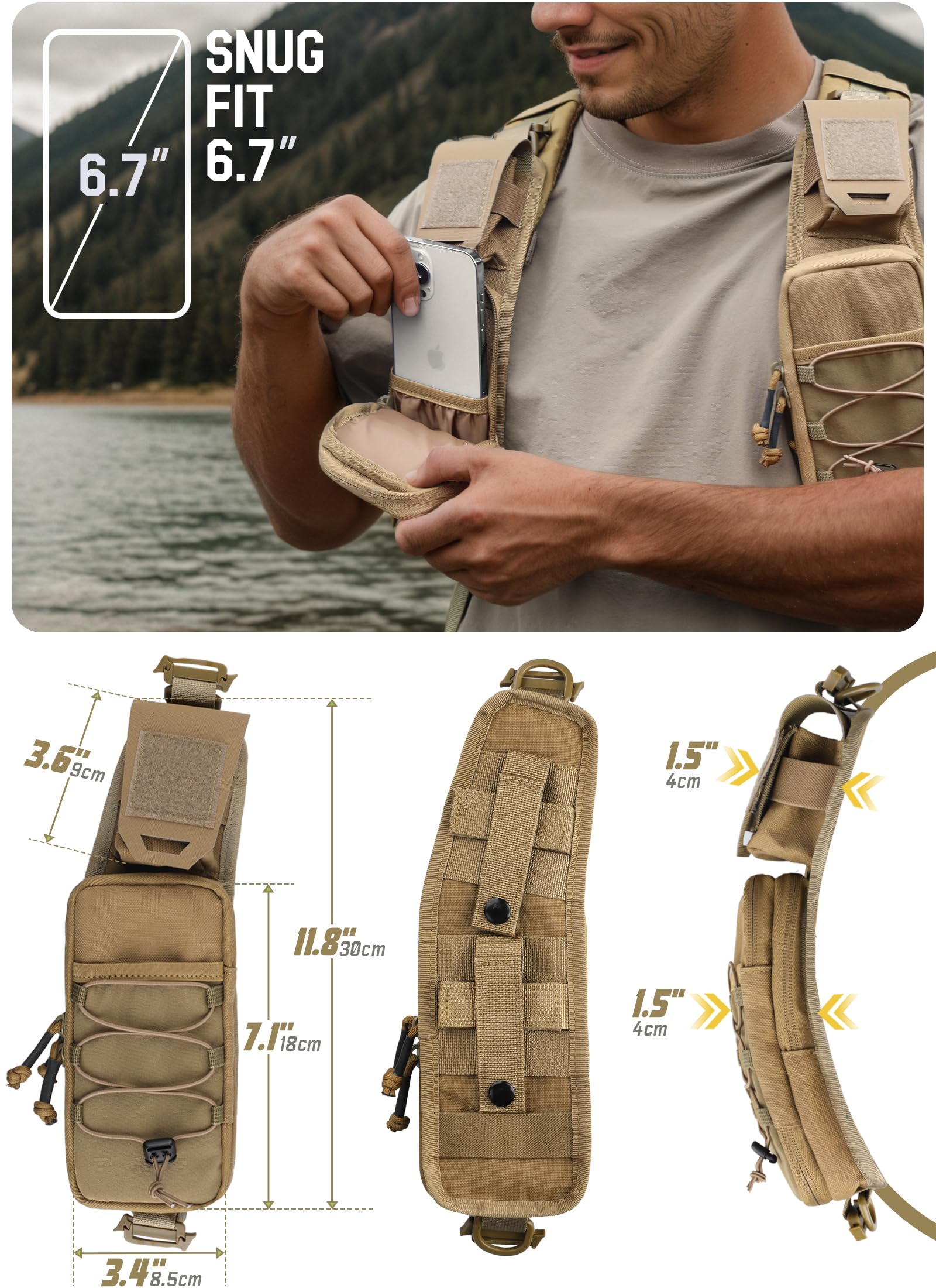 WYNEX MOLLE Fundita para Correa de Mochila, Accesorio EDC, Bolsillo para Teléfono Móvil para Senderismo, Camping, Viajes y Aire Libre