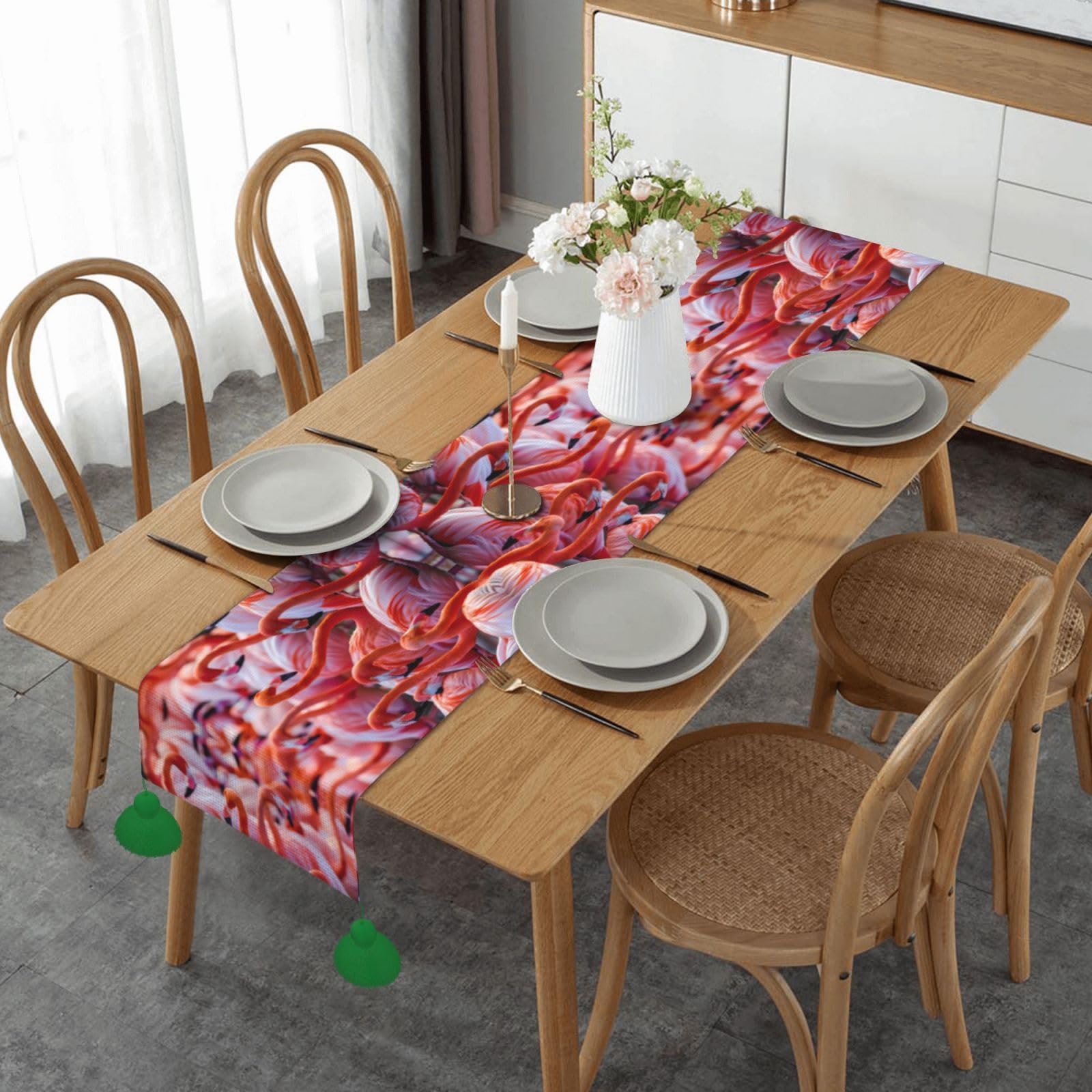 Chemin de table flamant rose anti-rayures pour table basse et repas