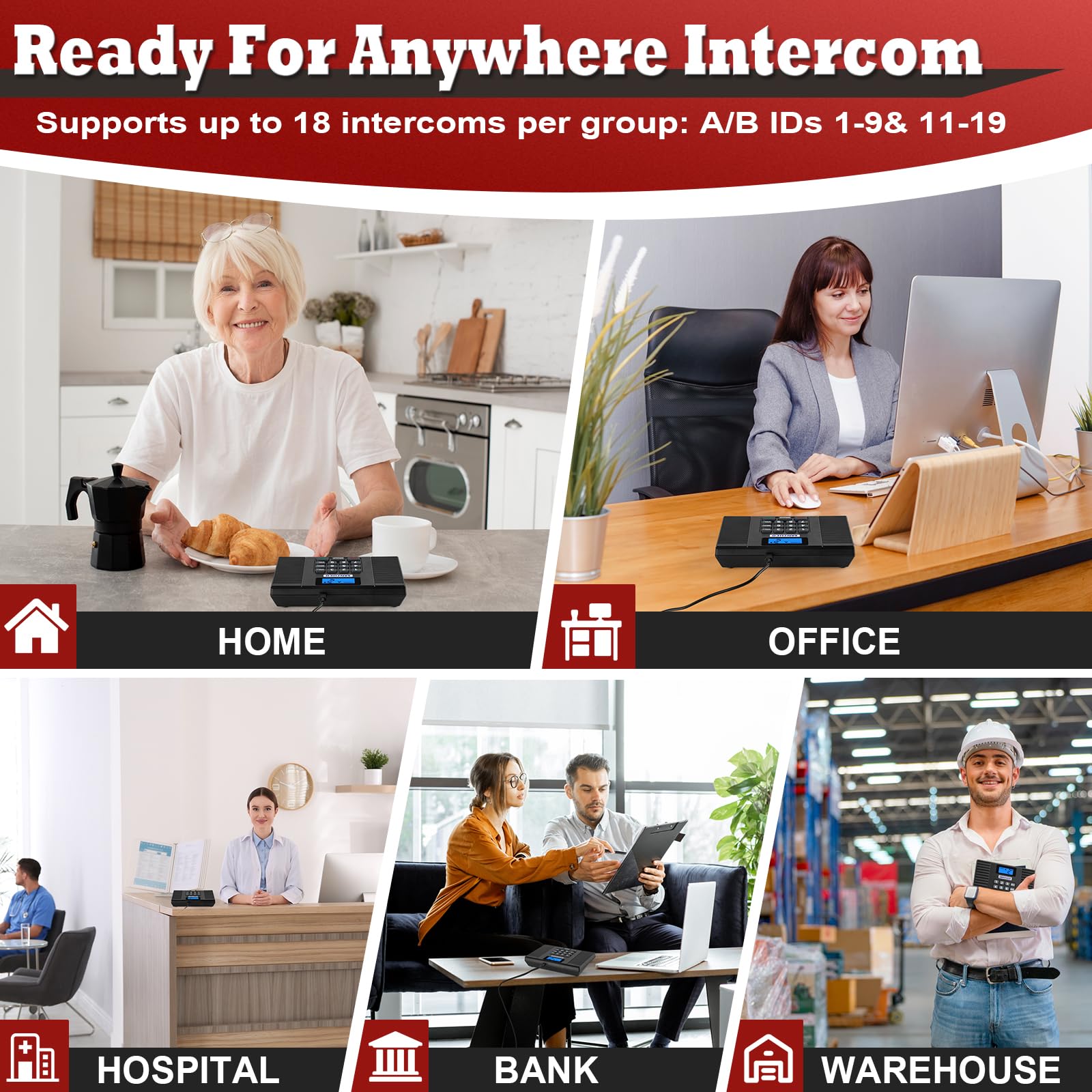 Intercomunicadores inalámbricos 60D para el hogar, sistema de intercomunicación dúplex completo para casa/negocio, intercomunicadores de 1400 pies manos libres en tiempo real, ampliable a 18