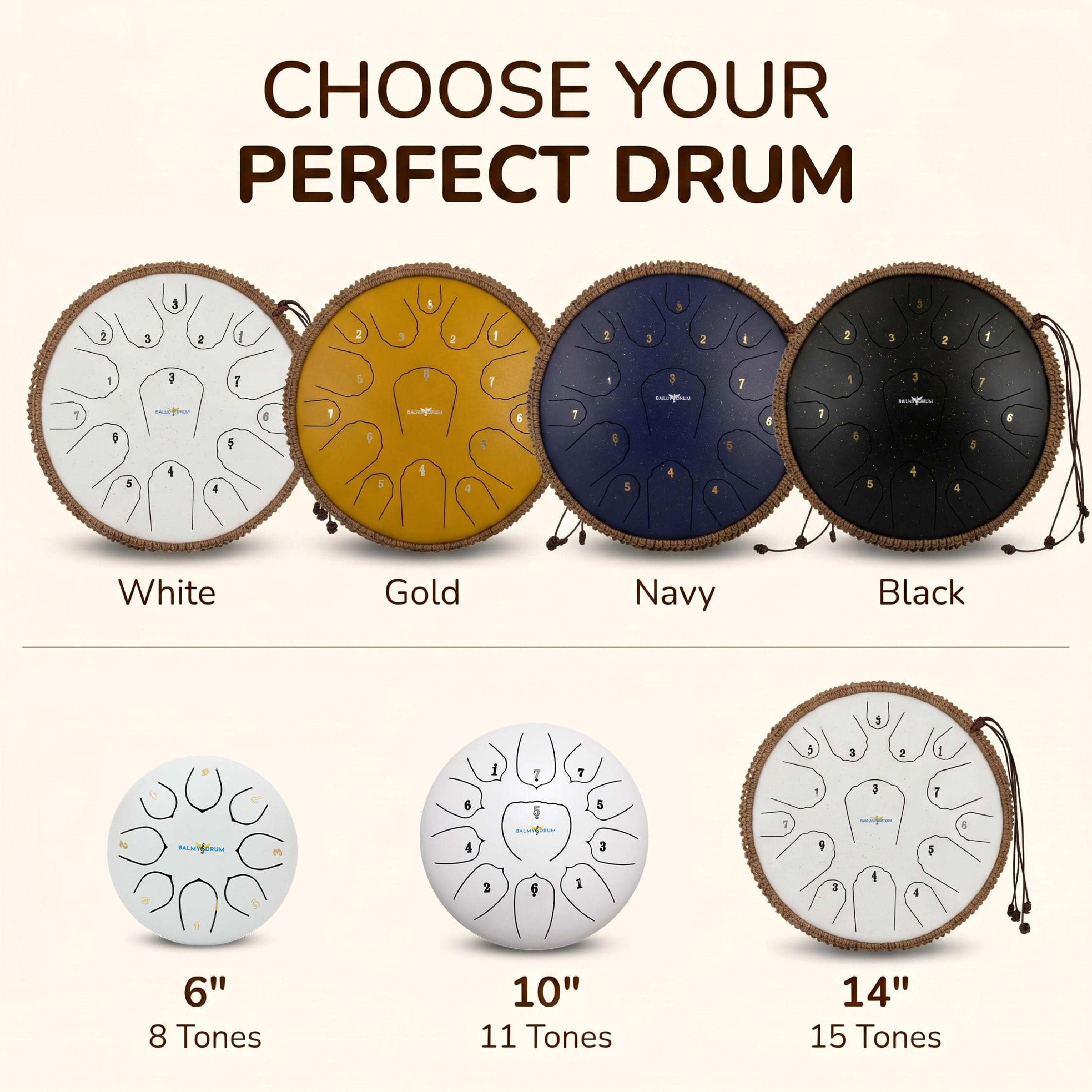 Balmy Drum The - 15 Note 14 Inch Steel Tongue Drum, Steel Drum Instrument, Tamburo per adulti, Set per bambini con libro di musica, tamburo handpan, martello e borsa per il trasporto, tamburo lingua