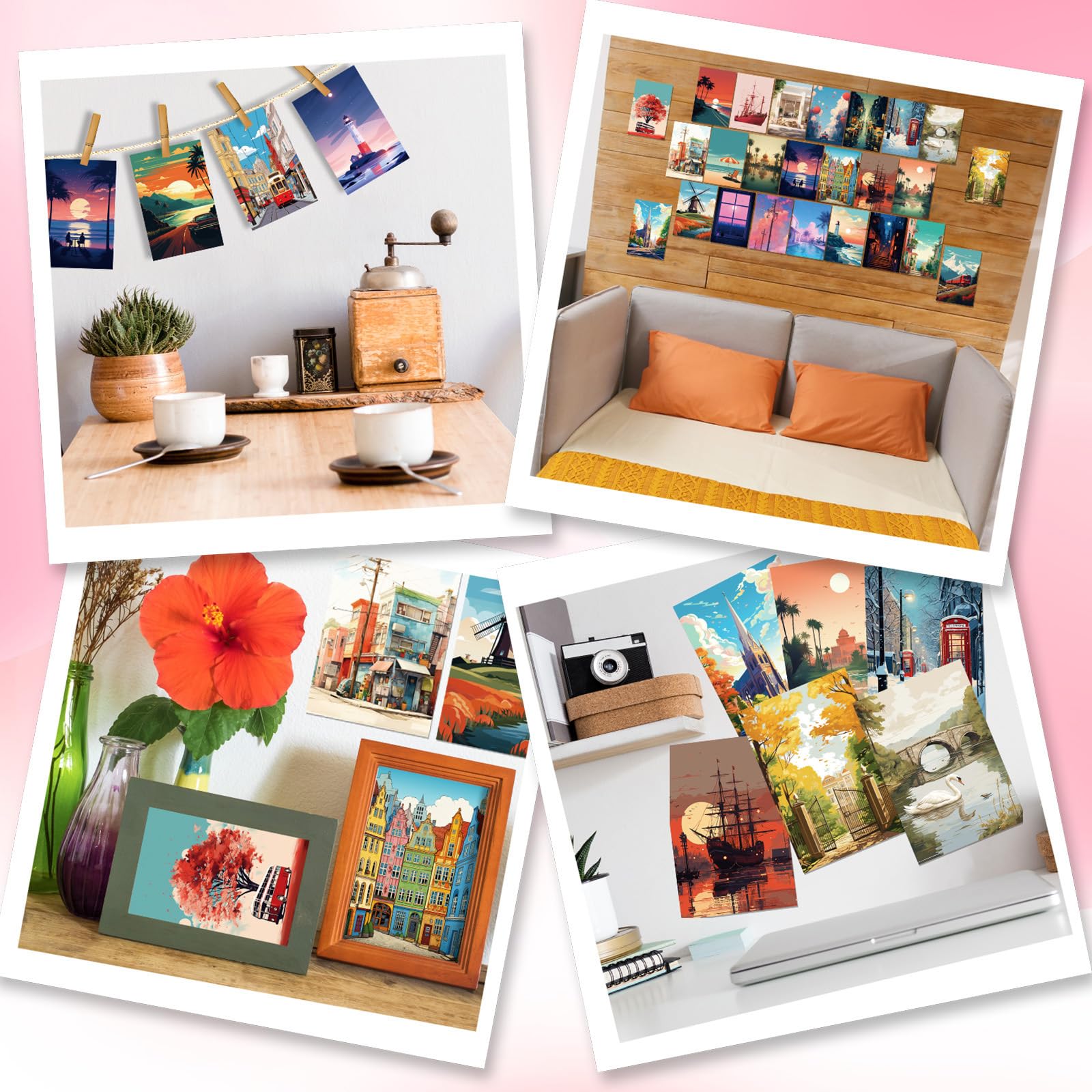 JSTHHTT 50 Poster Vintage Per Collage Da Parete – Kit Aesthetic Formato 10x15 Cm Con Adesivi, Per Decorare Camere, Soggiorni E Uffici