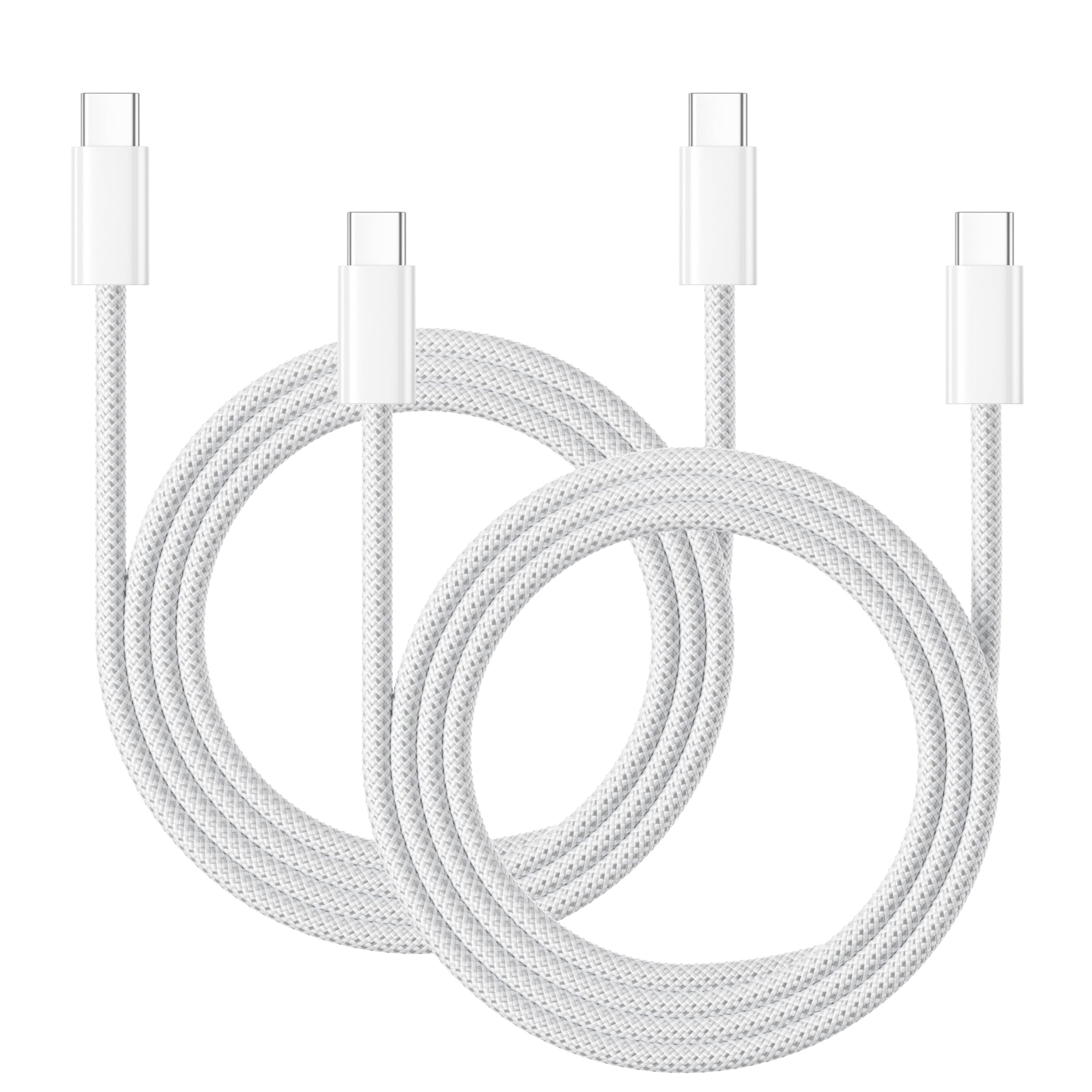 Huukein Cavo USB C Corto 0,3m (2 Pezzi) - Bianco, Nylon Intrecciato - Ricarica Rapida 3A E Sincronizzazione Per IPhone 16/15, IPad Pro, Xiaomi, Smartphone - 3