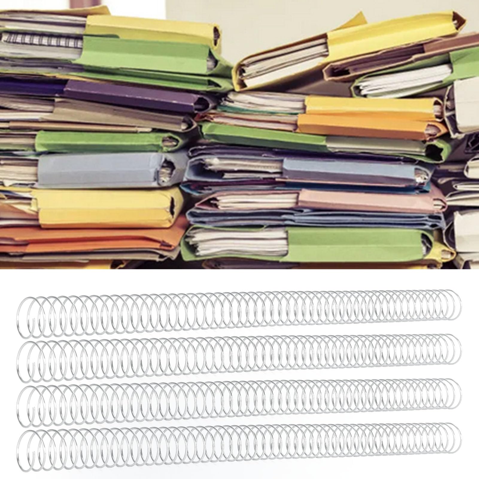 100 Stück Spiralbindespule, 19 mm Durchmesser, 48 Zähne Kammbinderücken, 170 Blatt Kapazität für A4-Papier, 4:1 Pitch Set Kit mit 360-Grad-Drehung für Bürodokumente, Präsentationen (Silber)