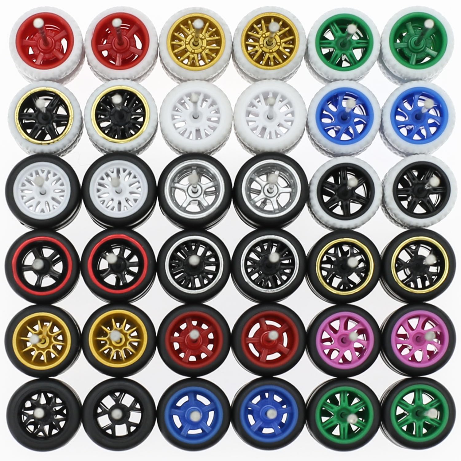 BrickBounty 1/64 Wheels & Tires for 1/64 Toy Cars (10 Sets Packaging), Random Color Rims Tires Set for 1/64 Scale Cars