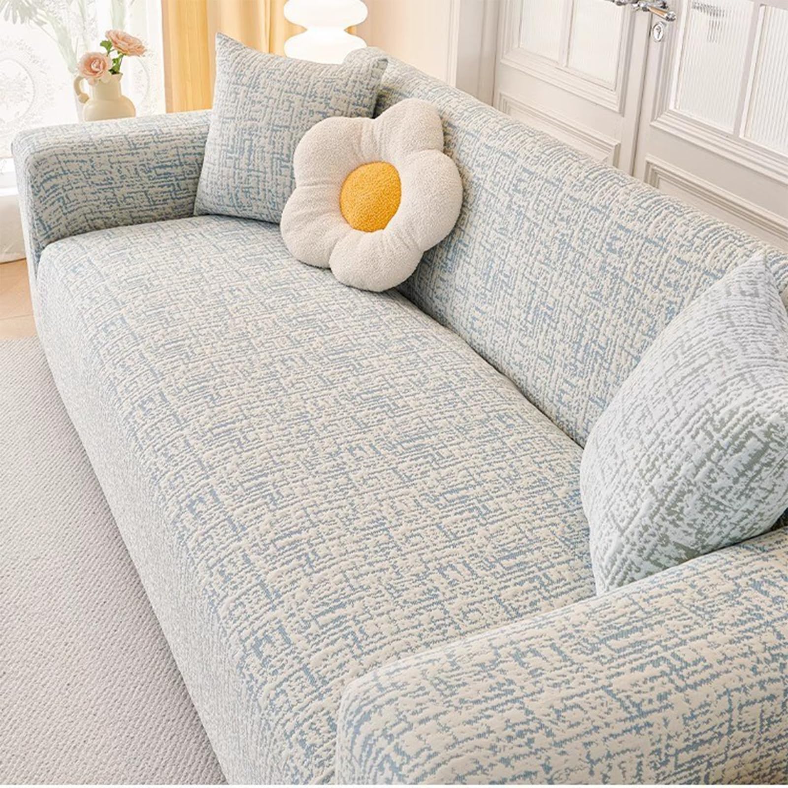 Wysokie rozciąganie miękkie pluszowe sofy, prania elastyczne meble dla dużych sofy, ogrody, futon, futon, gałęzi, fotela, segmentowa kanapa do rzucania Blue 90-140cm