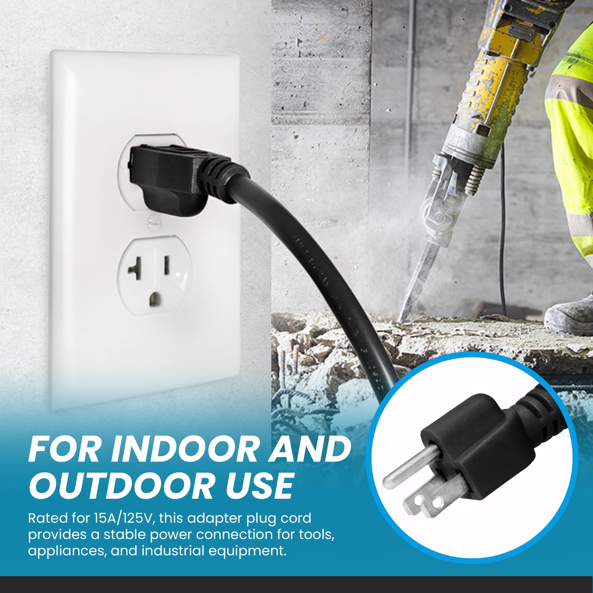 NEMA 5-15P to L5-20R Plug Adapter - 3 Foot, 15A/125V, 14 AWG