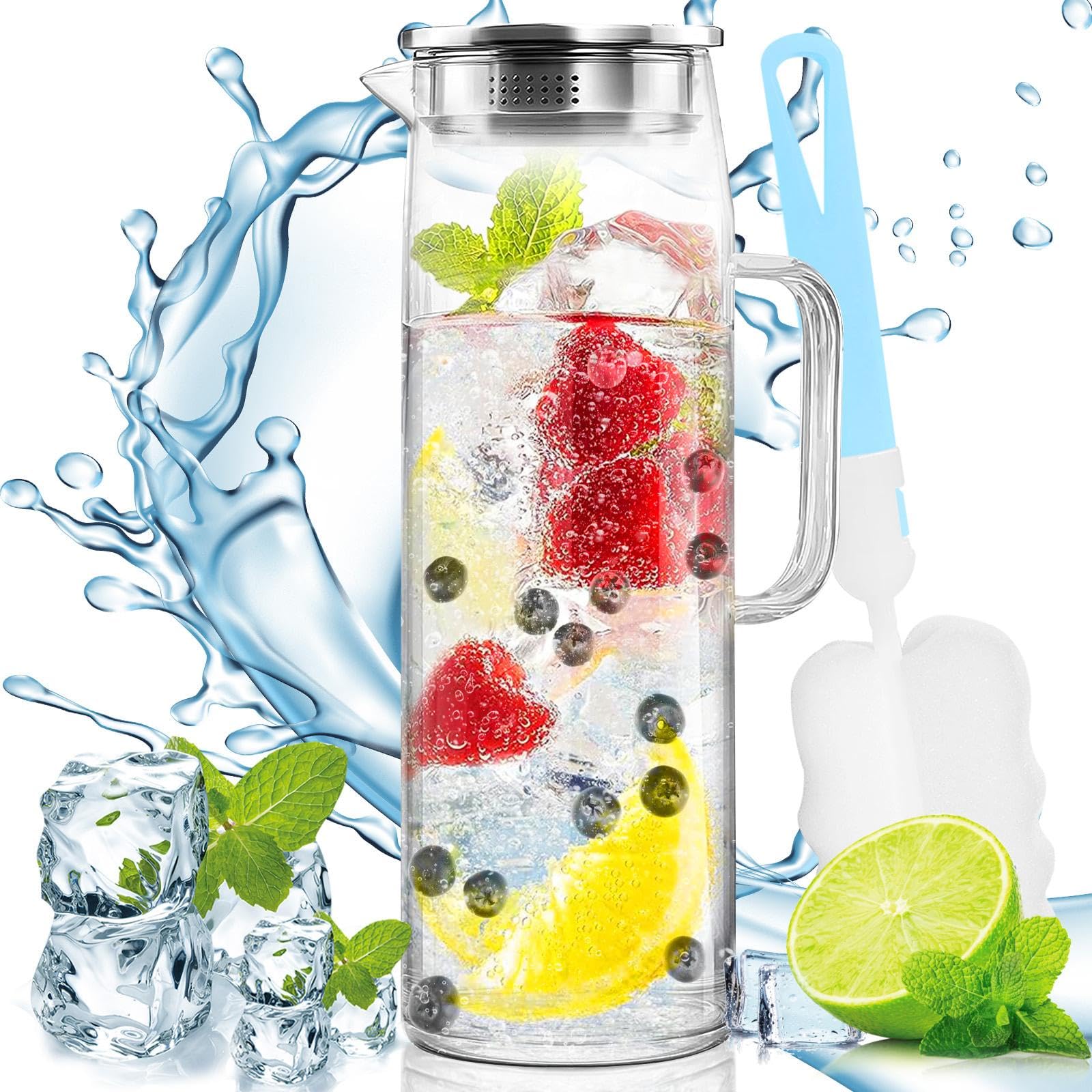 Caraffa in Vetro 1,5 Litre Trasparente e resistente calore borraccia in vetro borosilicato, per acqua calda e fredda, il tè freddo, vino, caffè, latte e succo