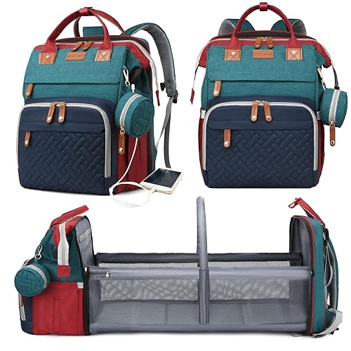 Miniatura 10 de Bolsas de pañales para bebé con estación de cambio, mochila impermeable para pañales para mamás y papás con puerto de carga USB, regalos de baby