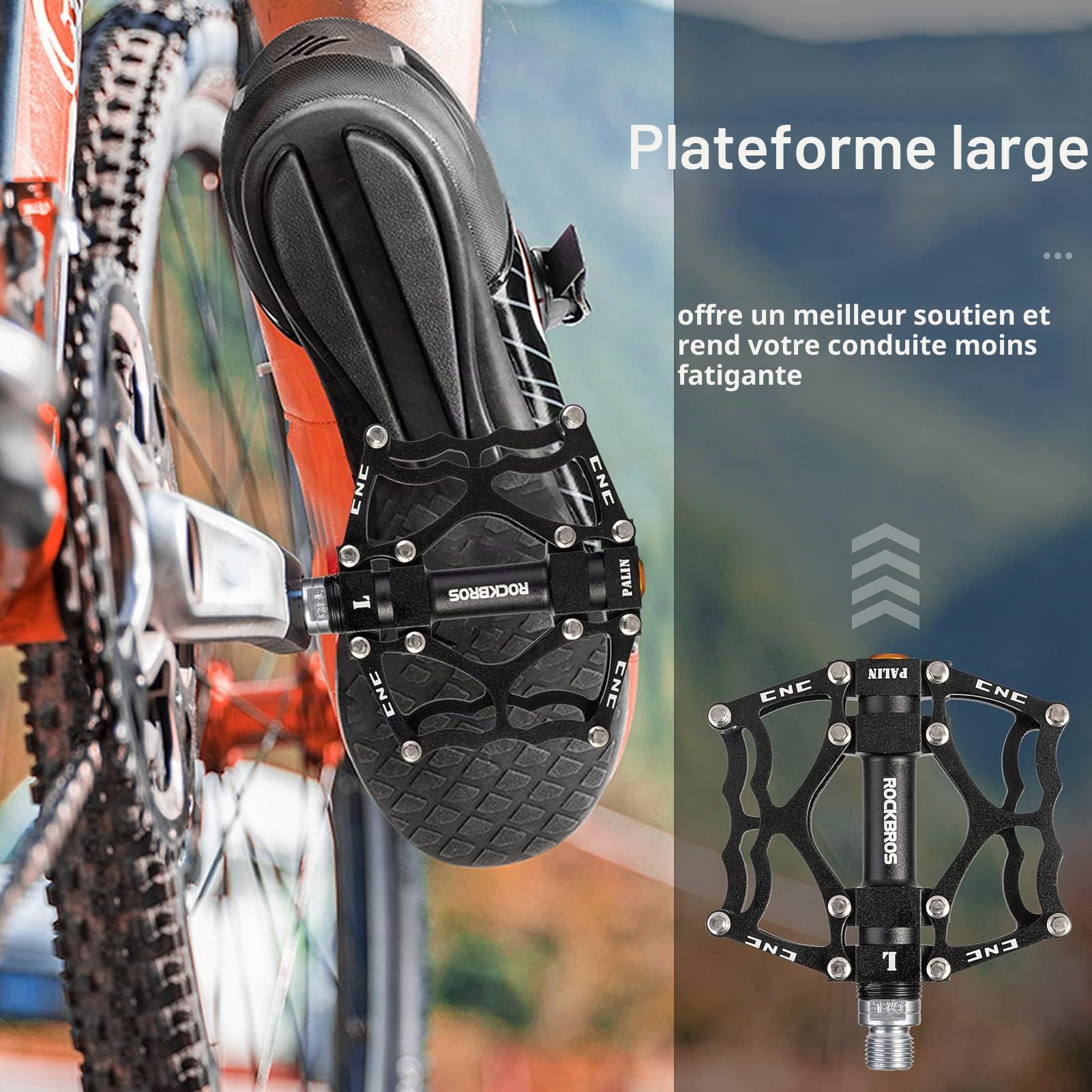 ROCKBROS Pédales Vélo Route 9/16 pour VTT BMX, Paire de Pédales en Alliage d'Aluminium Pédale Plates Vélo Bleu Noir Rouge Jaune Argenté