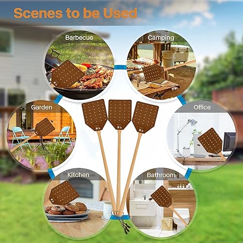 Miniatura 8 de Matamoscas de cuero resistente, matamoscas de mango largo con mango de madera de haya de 19.7 pulgadas de largo, matamoscas para interiores y