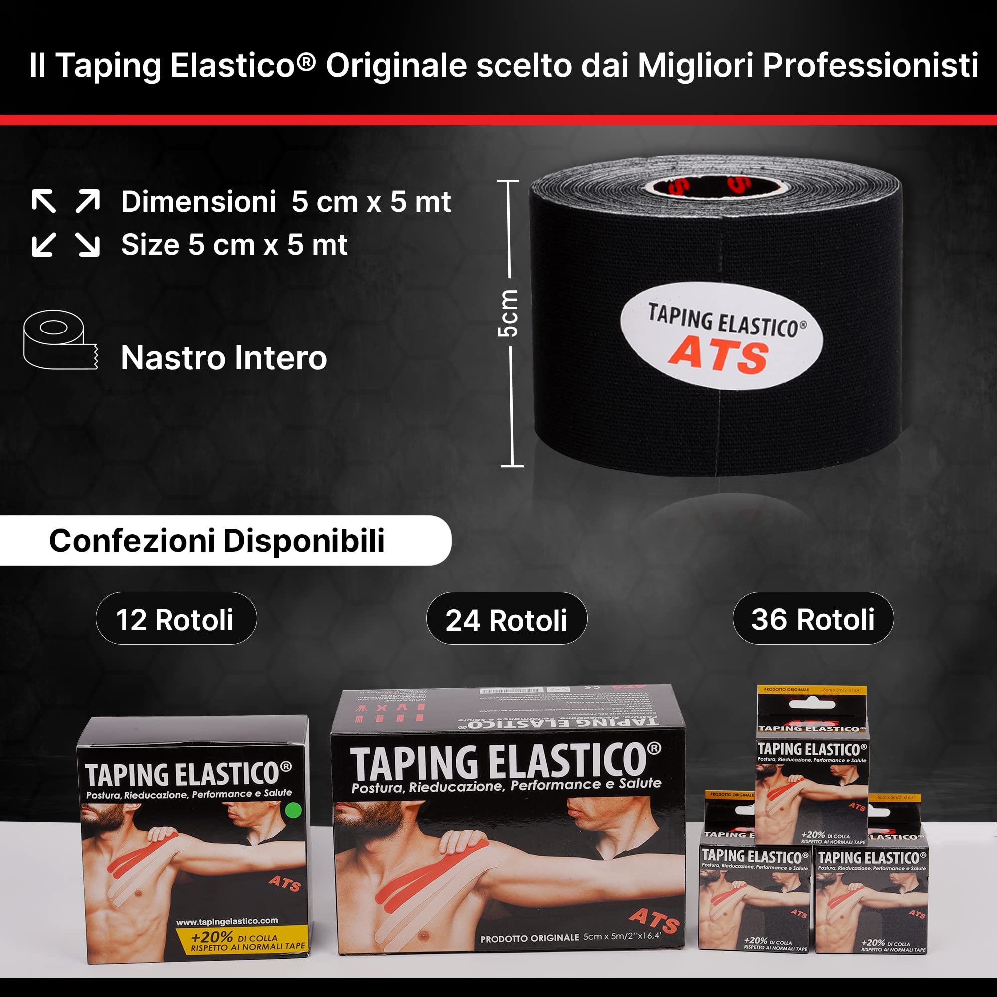 ATS Taping Elastico® Nastro professionale per fisioterapia, kinesiologia e sport - 24 Rotoli 5cm x 5m Traspirante e resistente all'acqua con +20% di colla (Fucsia, 24)