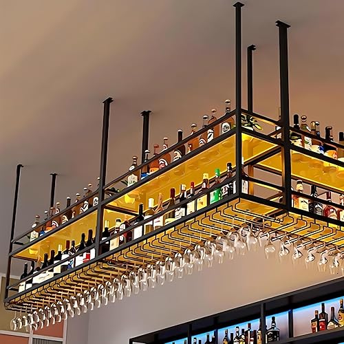 Miniatura 7 de Estante de techo para copas de vino con estante colgante de acrílico ligero con soporte para vidrio y estantes transparentes, soporte para botella