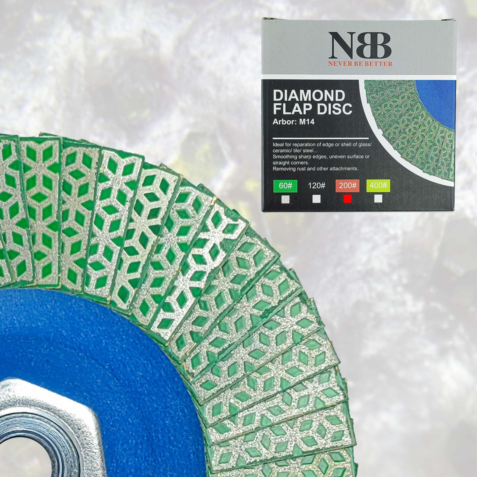 NBB - Ruota a lame diamantate, disco mola diamantata, lama di taglio, smerigliatura, levigatura, lucidatura per ceramica, gres, porcellana, pietra, granito, piastrelle, M14 flangia per smerigliatrice