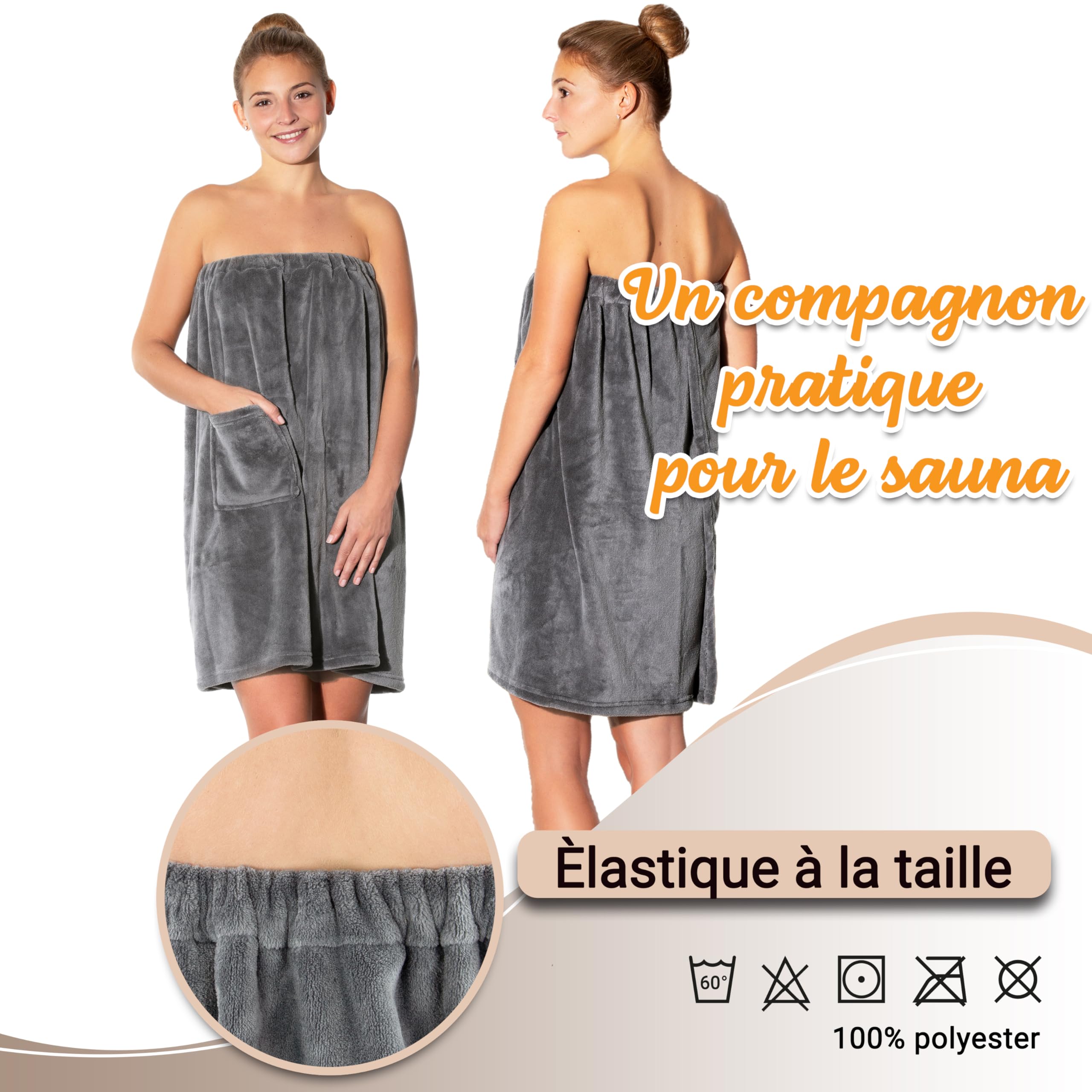 ZOLLNER Kilt de sauna pour femmes gris polyester lavable 40°C