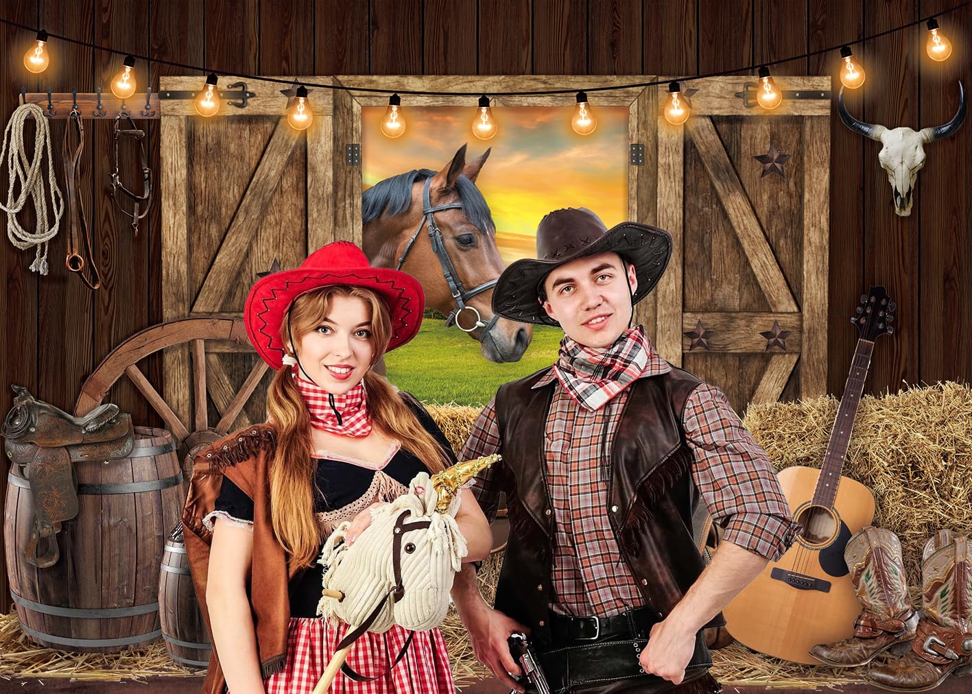 Western Cowboy Backdrop Wild West Rustic Wooden House Barn Photography Background for Kids Adults Cowboy Theme Baby Shower Party Decorations Banner (8X6ft (240x180cm)) - Image 3