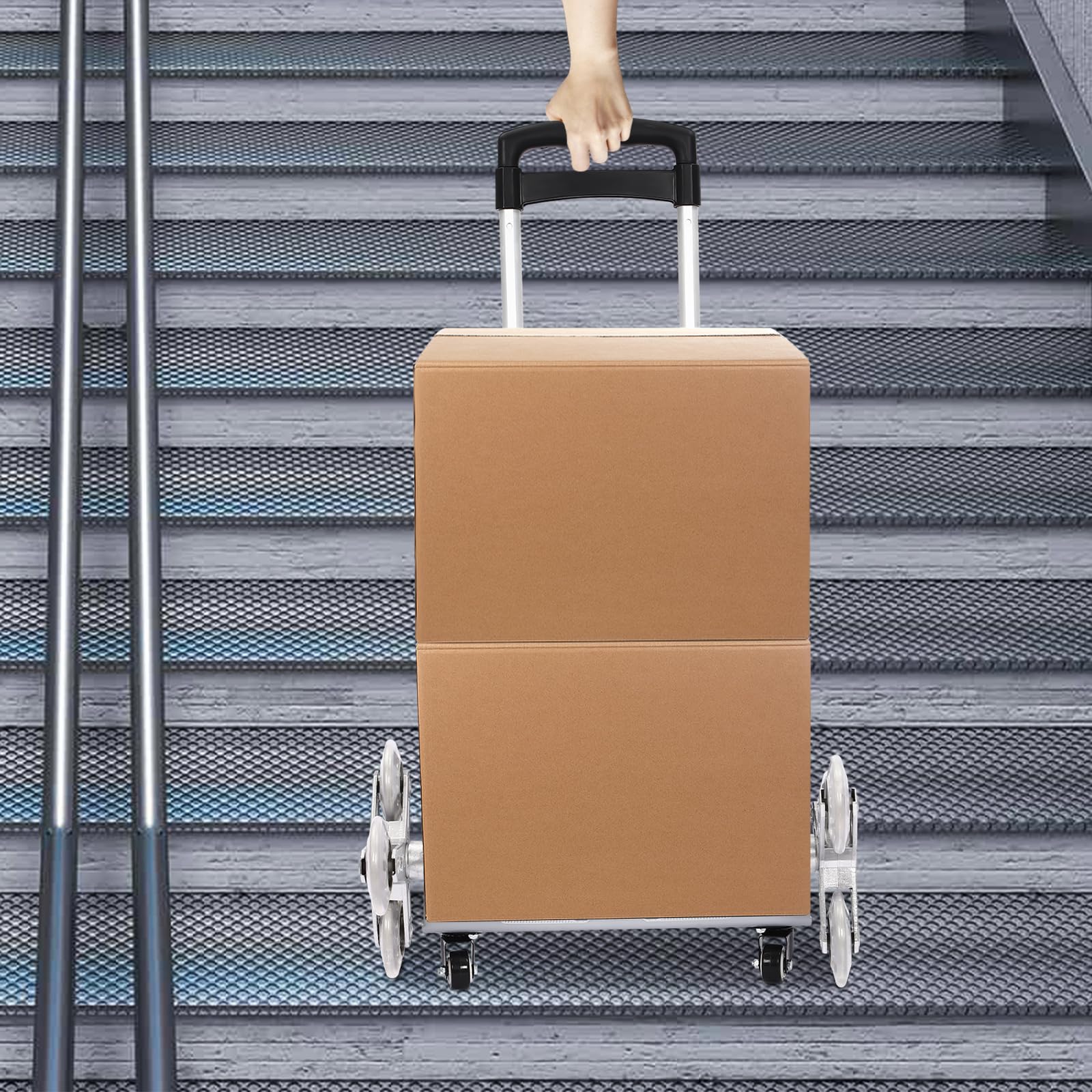 Carrello scala, carrello pieghevole per scale, carrello per scale con corda elastica e ruote universali, carrello per trasloco, oggetti pesanti, tiranti regolabili in altezza