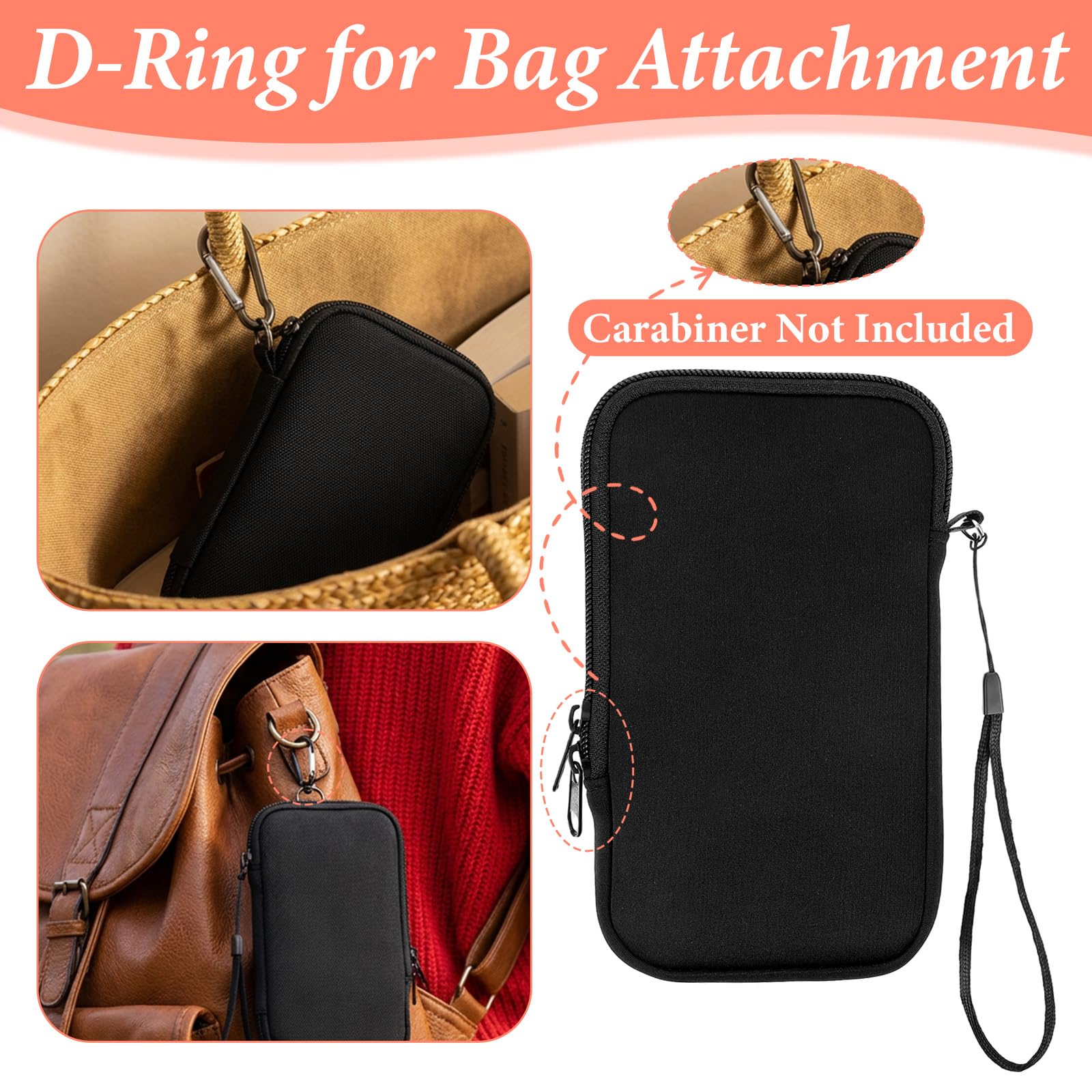 1 Pc Tampon Pouch, Portable Tampon Holder for Purse, Neoprene Tampon Bag with Strap, Travel Friendly Discreet Period Bag for Feminine Products, Waterproof Pad Bag, Black (Bag Only)