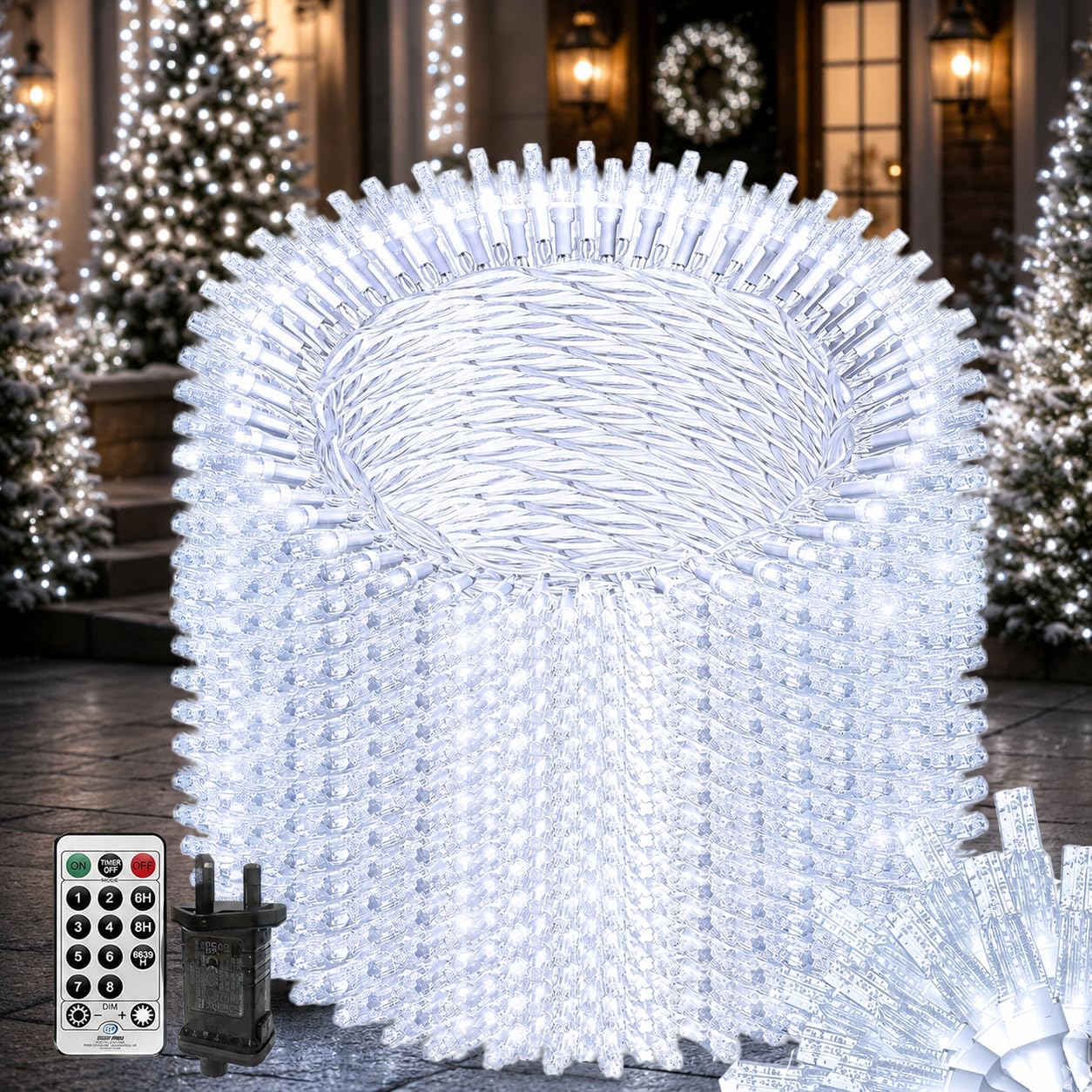 Lichterkette Außen 100M 800LED,Lichterkette Außen mit Strom,8 Modi,LED Lichterkette mit Fernbedienung Timer für Hochzeit Garten,10M Anschlusskabel(Weiß)